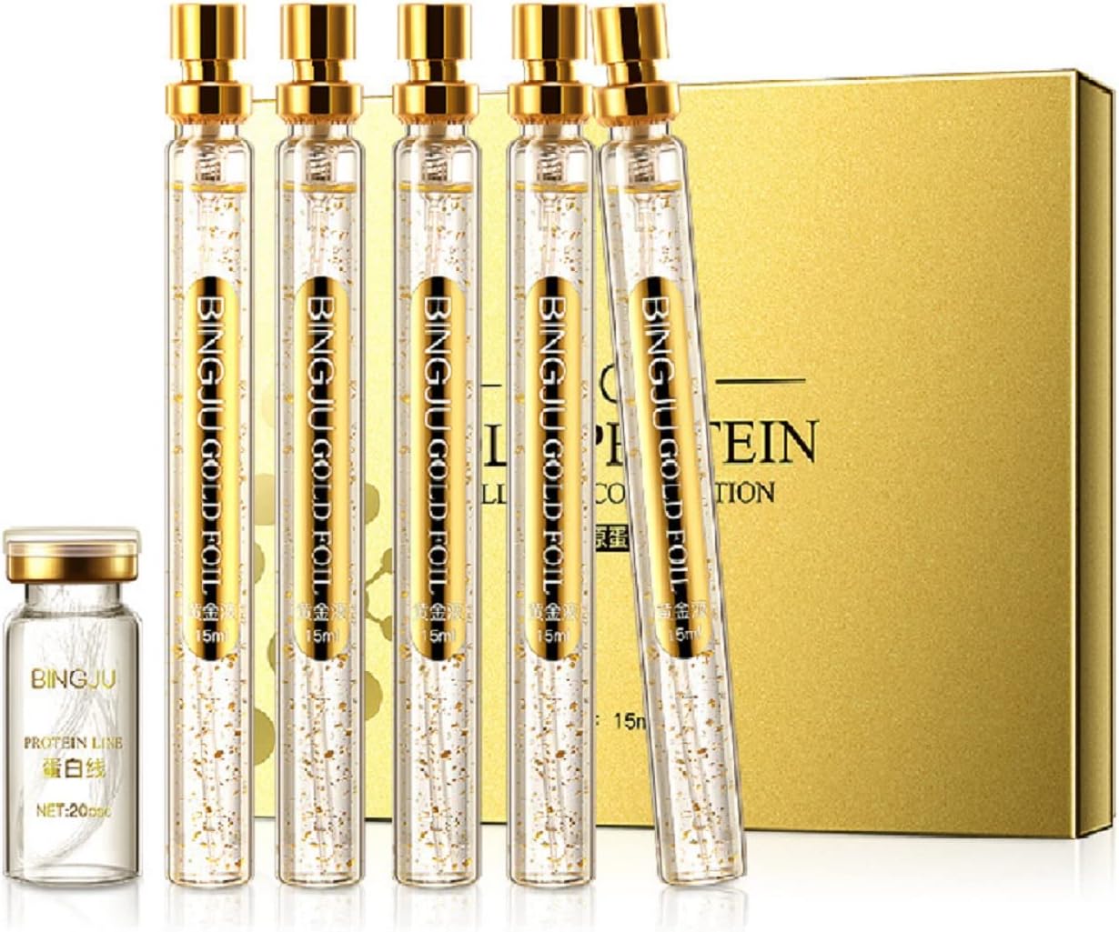 Protein Thread Lifting Set, Soluble Protein Thread and Nano Gold Essence Combination, Absorbable Collagen Thread for Face Lift, Reverse Collagen Serum for Face (With 1 x Protein Thread)