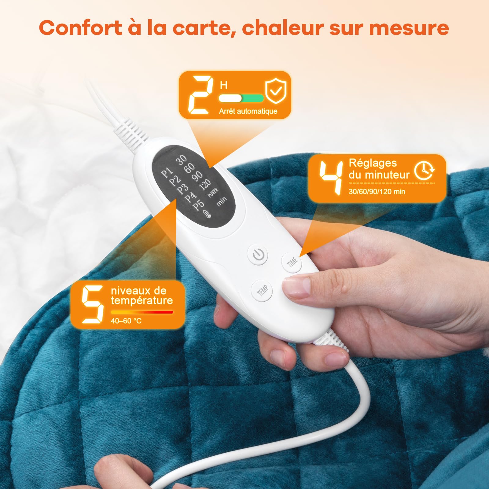 Coussin Chauffant Pondéré 1200g pour Cou et Épaules, 5 Niveaux de Chaleur, 4 Minuteries, Soulagement des Douleurs Cervicales, Lavable en Machine, Cadeau pour Femmes, Hommes et Parents
