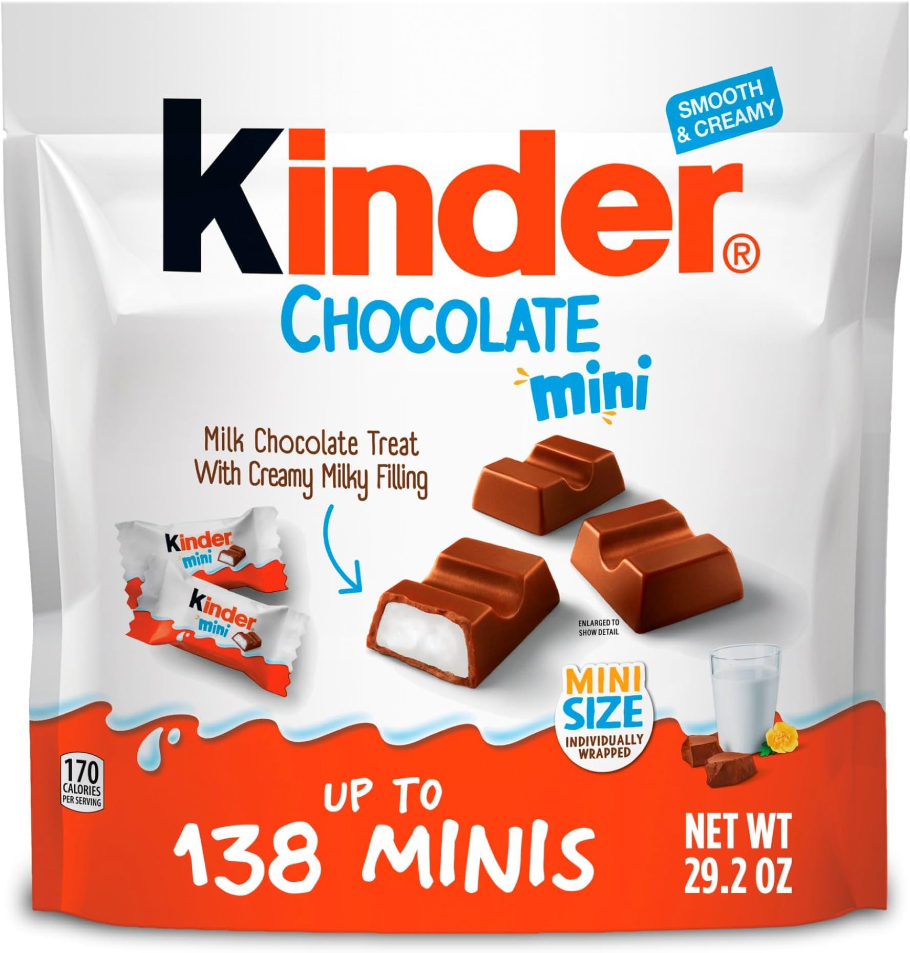 Kinder Chocolate Mini Bars with Creamy Milky Filling, Individually Wrapped Candy, 29.2 oz