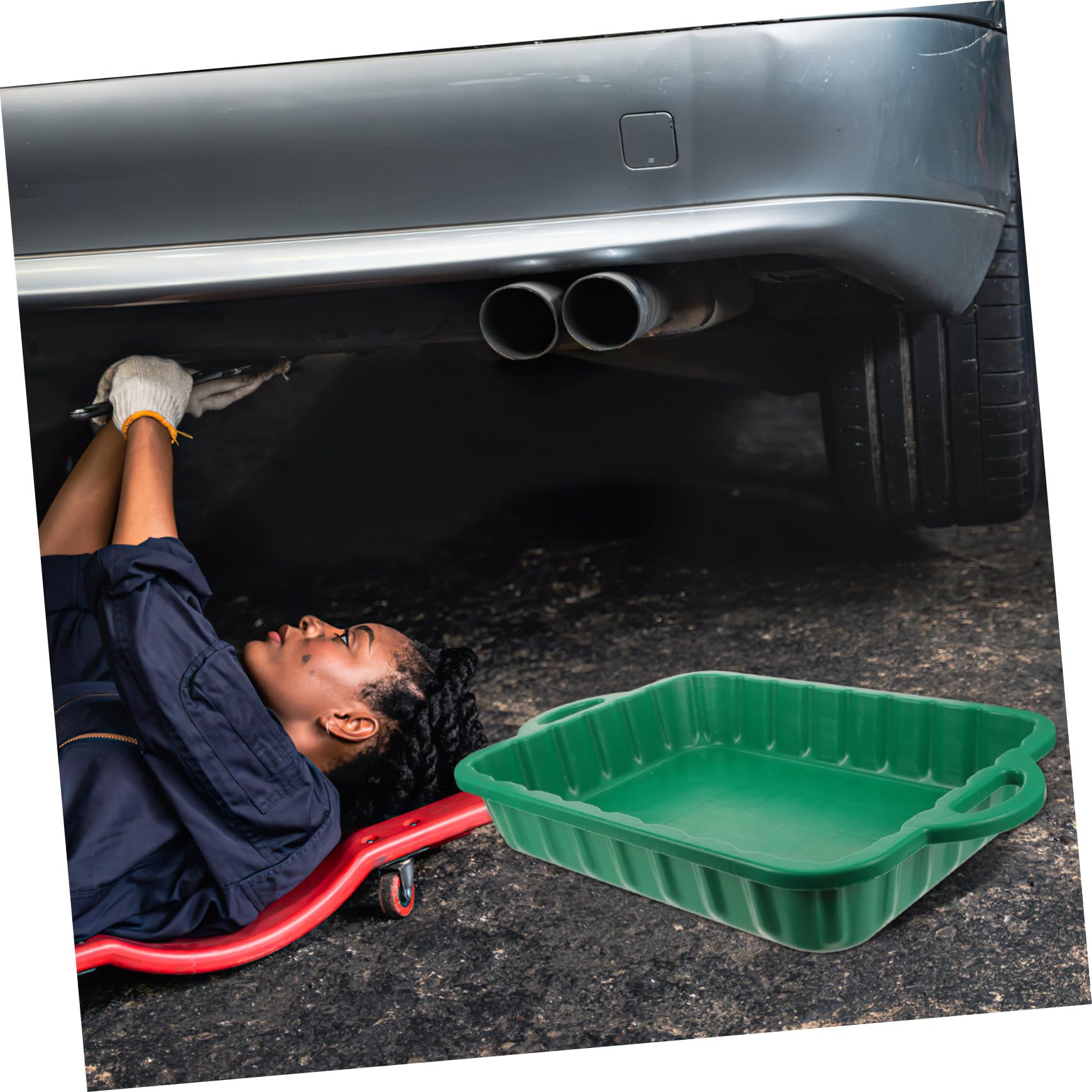 Bac de Récupération D’huile Moteur en Plastique Vert, Facile à Verser