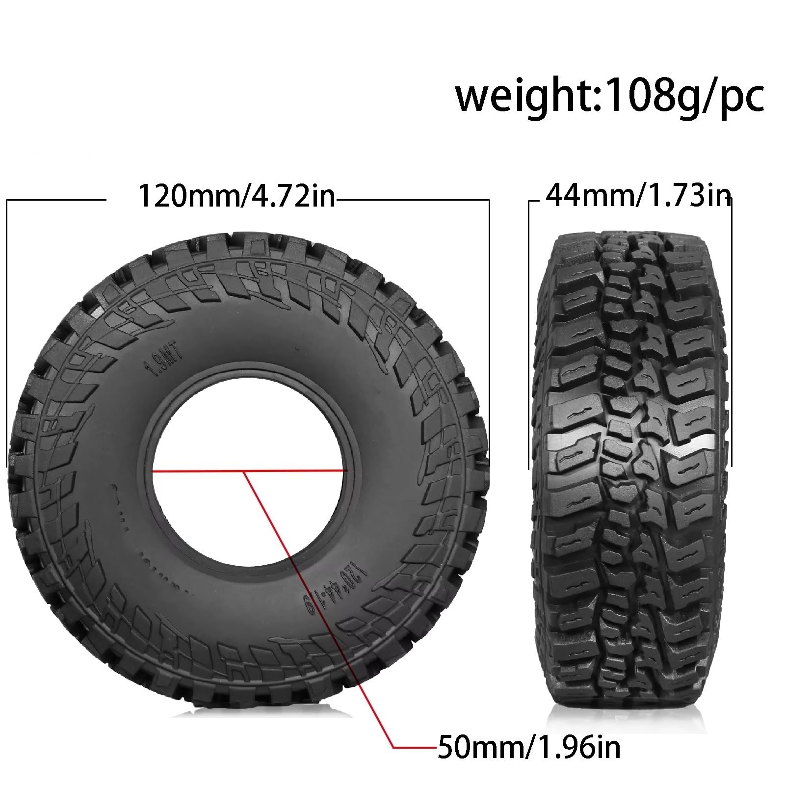 Compatible con TRX-4 para SCX10 90046 para III AXI03007 para Tamiya CC01 1/10 RC Crawler: 4 Neumáticos De Goma 1,9 Pulgadas Neumáticos Coche RC