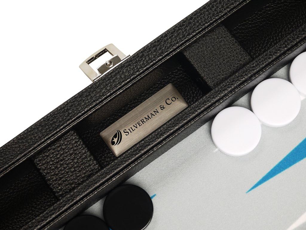 13-inch Premium Backgammon Set - Travel Size - Black Board, White and Astral Blue Points