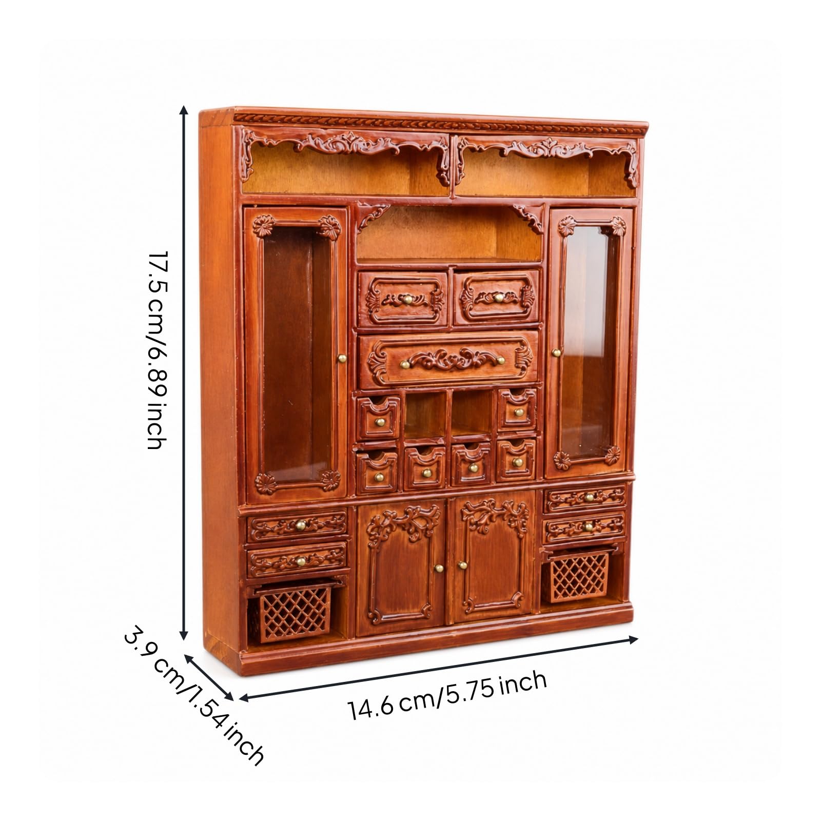 Colcolo Miniarmario Vitrina Miniatura Armario Expositor Vitrina Muñecas Miniatura Mueble Miniatura de Madera para Escenas a Escala con Cajones Operables