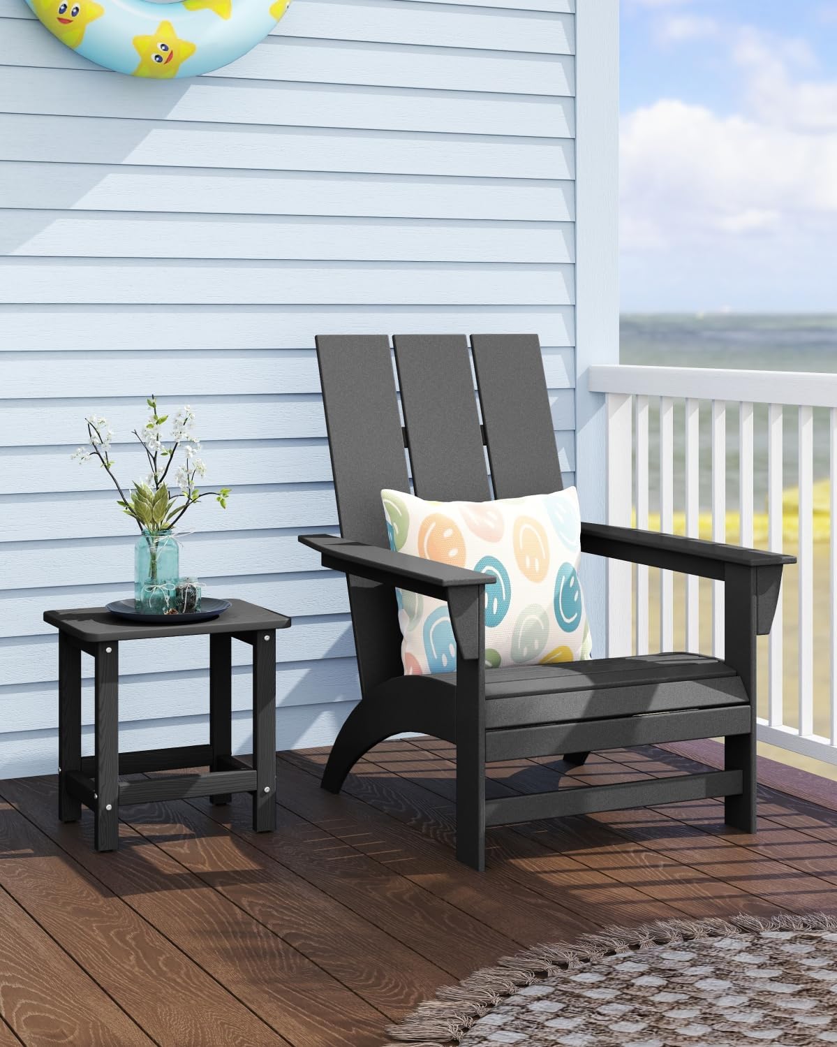 Weatherproof Outdoor Side Table, HDPE Small Outdoor Table for Adirondack, 16.6-Inch Patio Square End Tables for Garden, Backyard, Porch, Deck, Balcony, Poolside (Black)