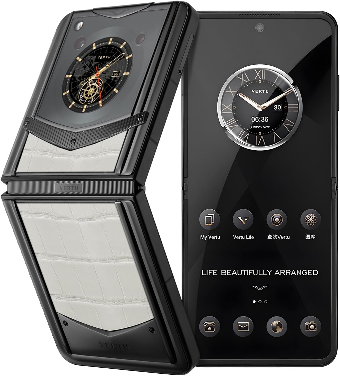 VERTU IRONFLIP Alligator Skin Flip Cell Phone, Unlocked Android 5G Smartphone, Foldable Design, One-Hand Control, 50MP Camera, 12G+512G, Dual SIM, 6.9" 120Hz OLED, 65W Fast Charge（Glacial White