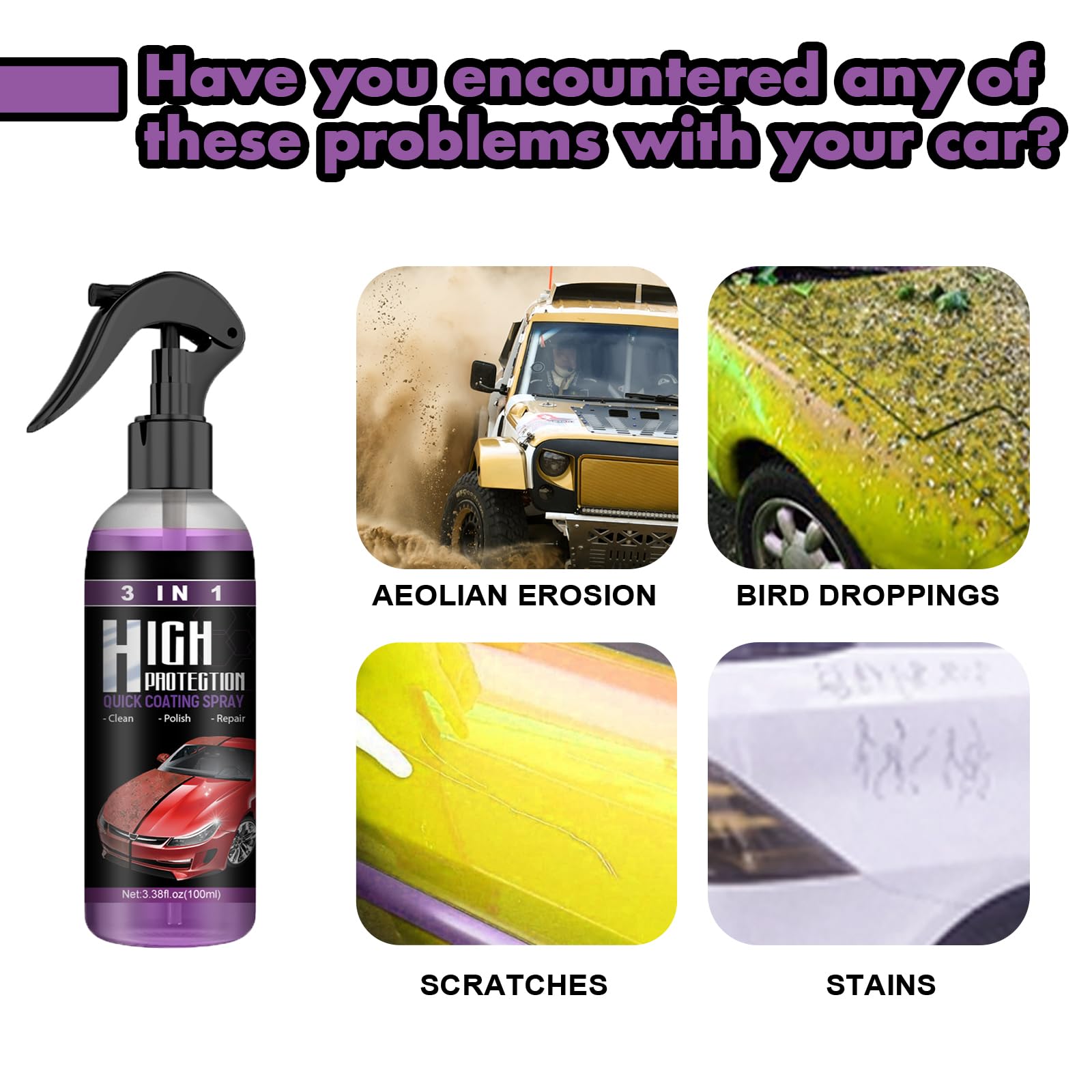 Spray De Revêtement Céramique 3 En 1 Pour Voiture – Protection Hydrophobe, Anti-rayures, Brillance Durable – Facile à Appliquer, Lavage Sans Eau - 5