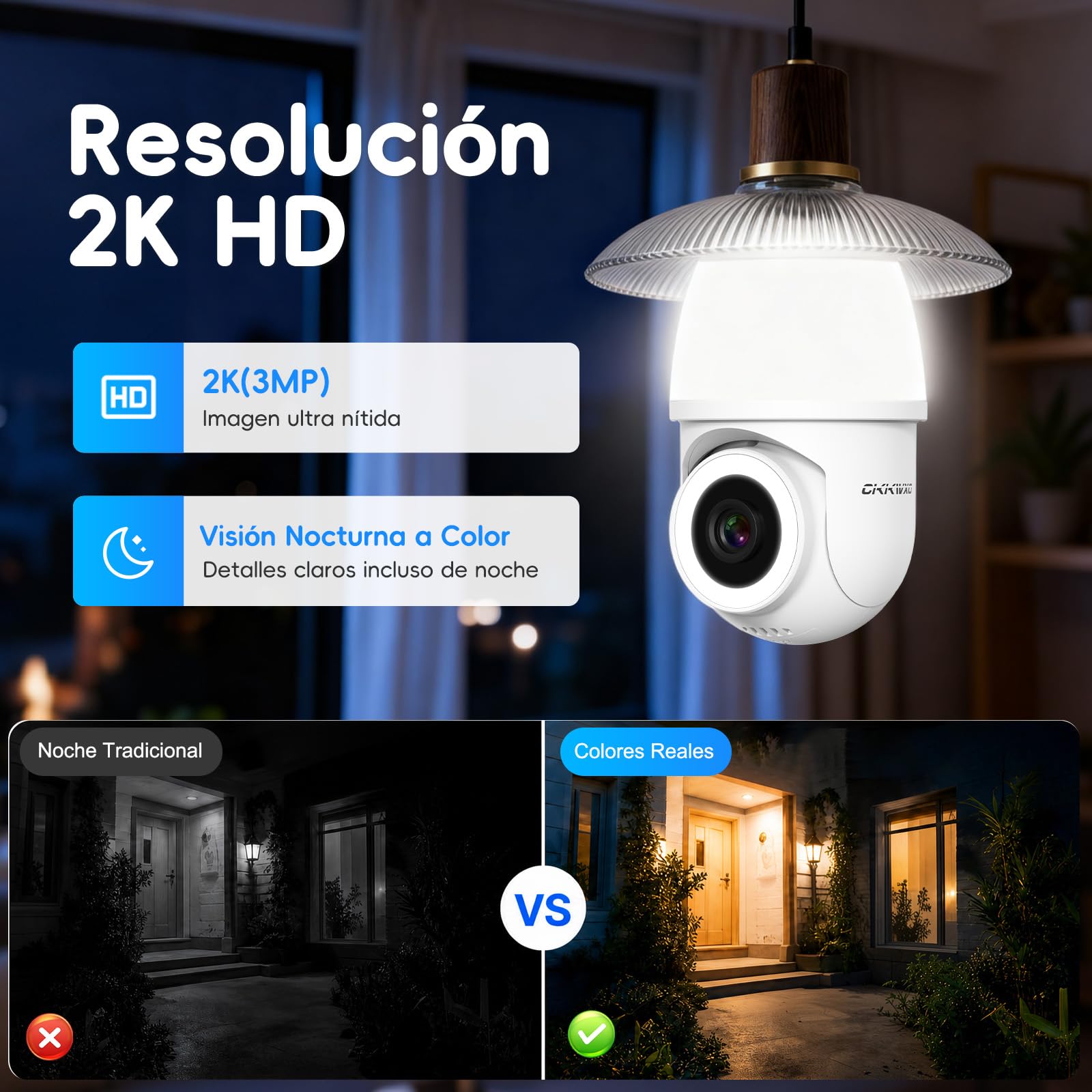 2K Telecamera Lampadina WiFi Esterno per E27 Portalampada | 2.4/5GHz Videocamera di Sorveglianza Interno con Visione Notturna a Colori, Inseguimento Automatico, PTZ, Allarme, Alexa