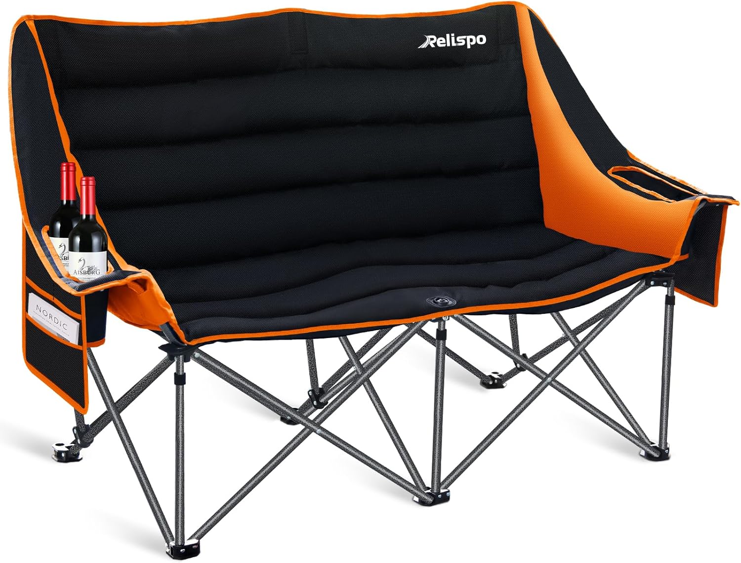 Camping Chairs Oversized Camping Chair Portable Double Camping Chair for Adults Heavy Duty Folding Chair Support 700LBS with Cup Holders & Large Side Organizer Pockets for Camping/Car Trunk/Campfires Orange