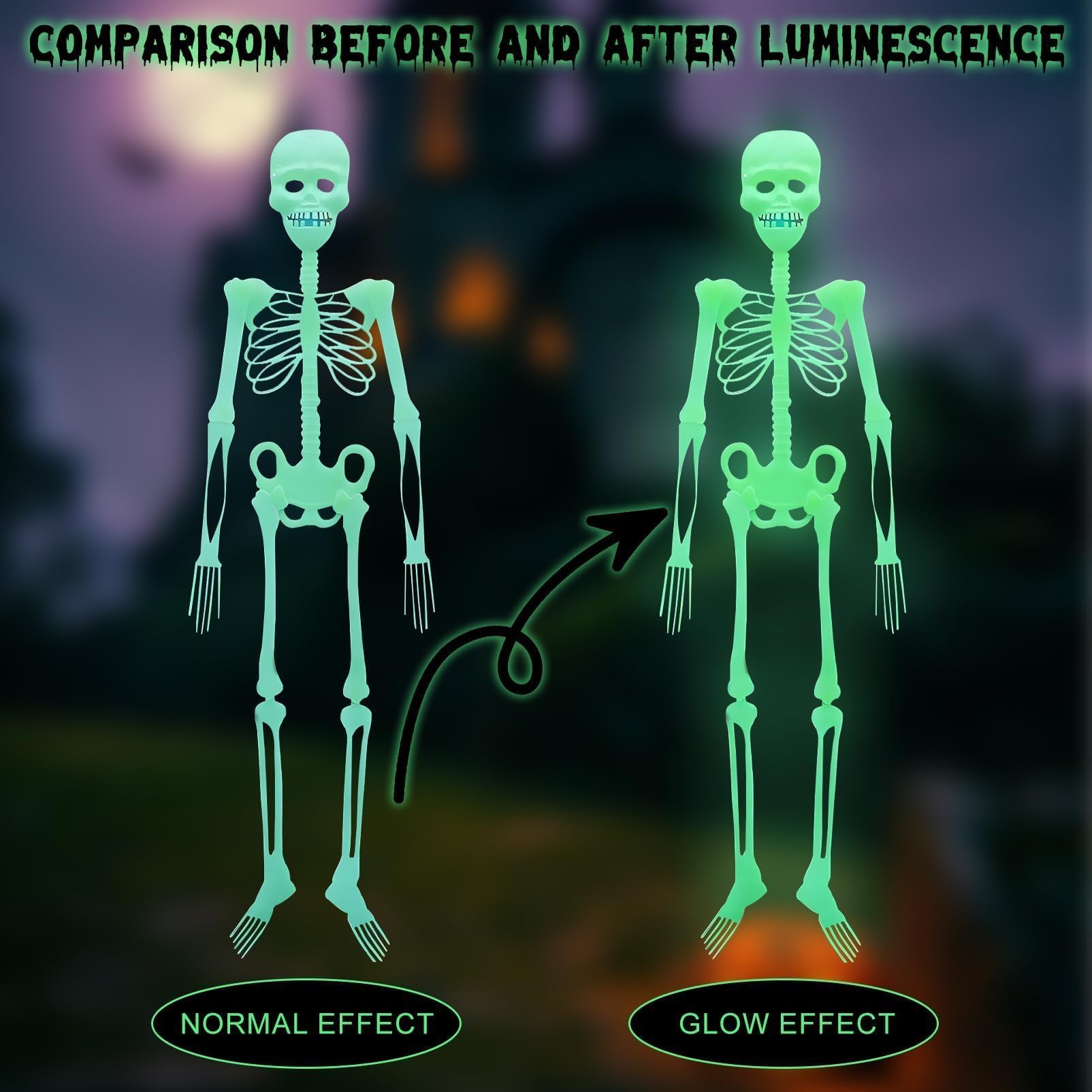 2 Scheletri Luminosi Fluorescenti Per Halloween – 33 Cm, Appendibili, Ideali Per Feste A Tema Horror