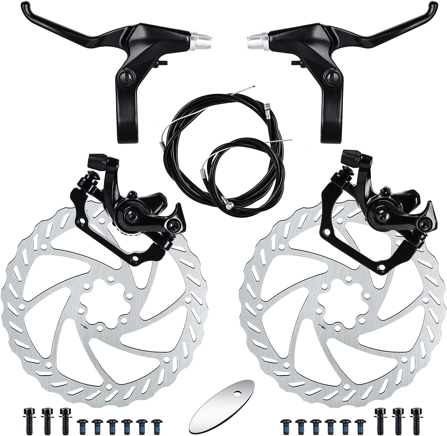 RUJOI Bike Disc Brake Kit, Aluminum Front and Rear Caliper, Full Aluminum Alloy Bicycle Brake Lever, 180mm Rotor, Mechanic Tool-Free Pad Adjuster for Road Bike, Mountain Bike