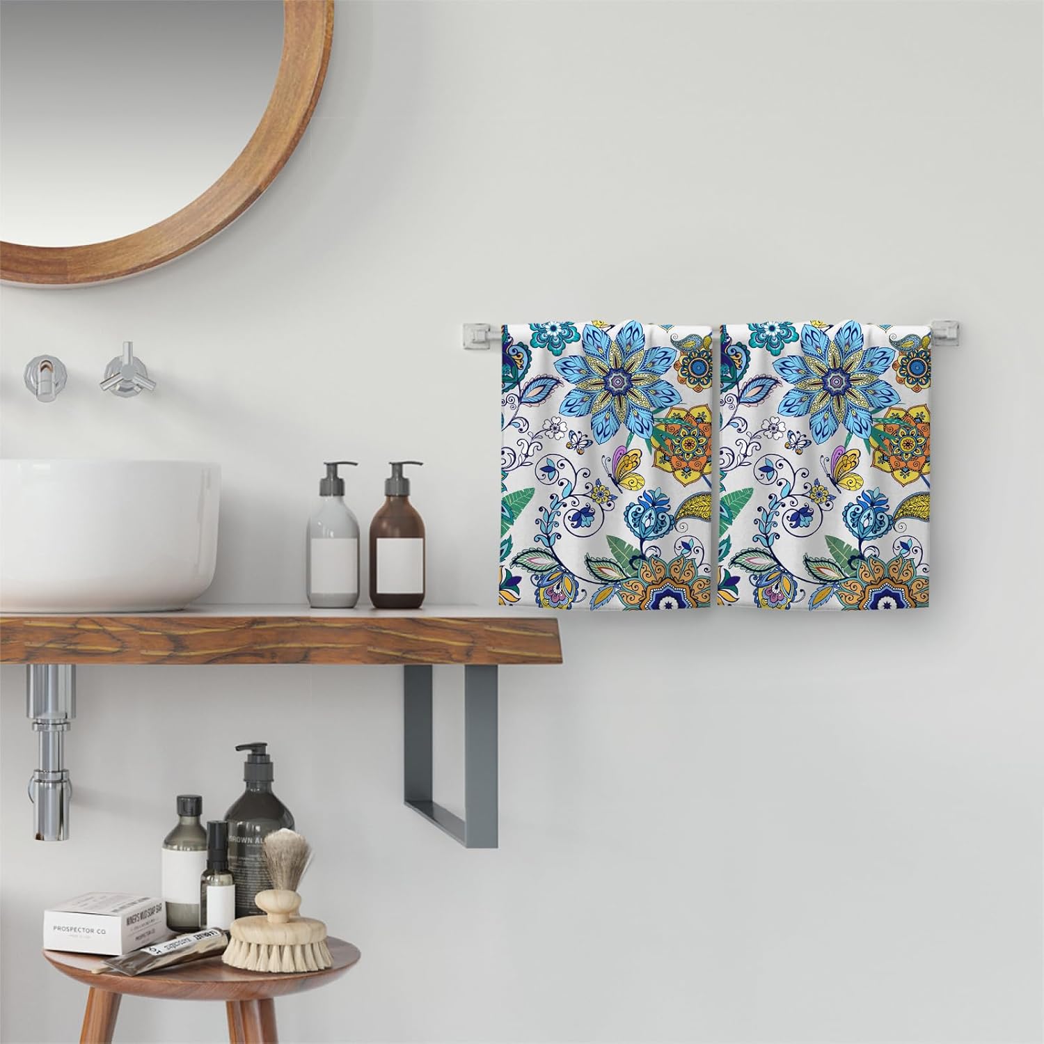 Boho Floral Decorative Hand Towels for Bathroom Set of 2, Blue Flower Hand Towels, Soft Absorbent Bath Hand Towel for Bathroom Kitchen Farmhouse Home Decor Gym Yoga Spa 14"x28" - Image 5