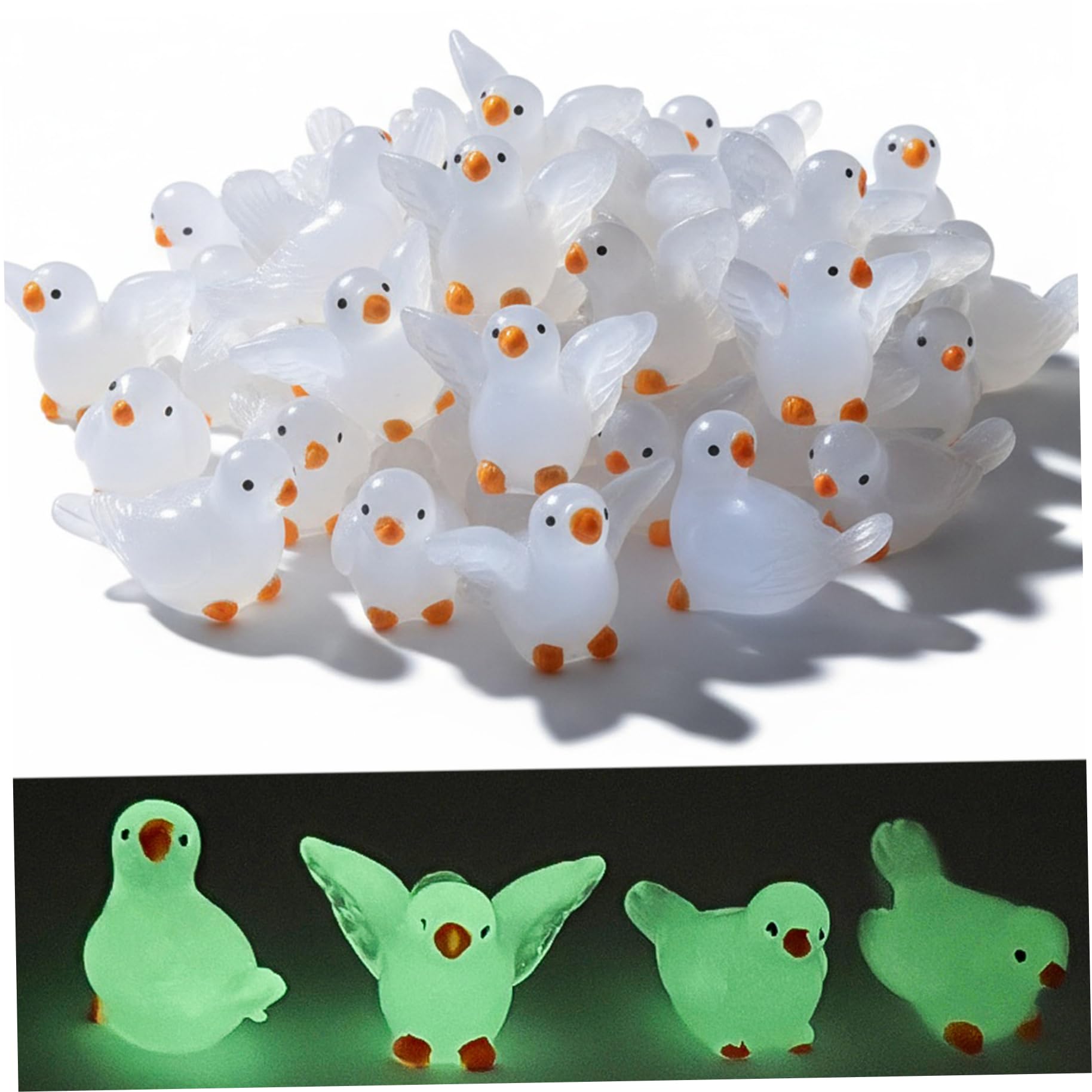 Figurines de pigeons qui brillent dans le noir pour décorer un terrarium ou une plante verte