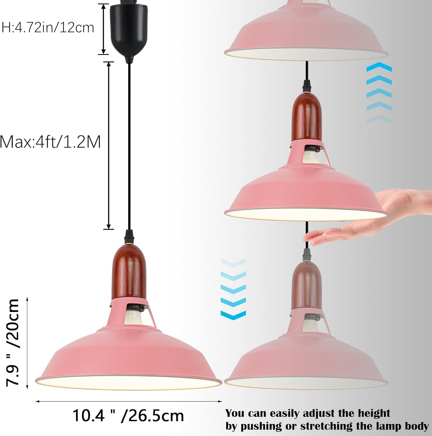 Adjustable Height Halo Track Lighting Pendants, H-Type Track Lighting Pendants with Macaron Pink, E26 Smart 7W LED Bulbs Track Mount Pendant Light Ornament for Kitchen Island, 4 Ft Cord
