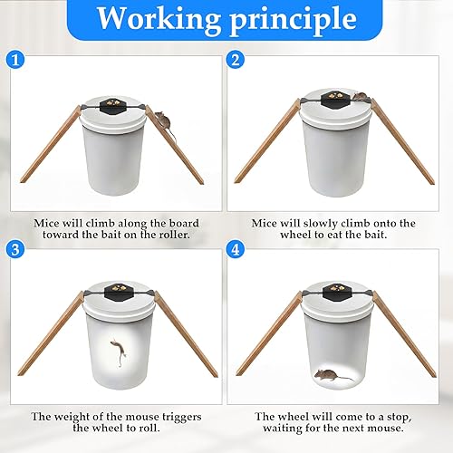 Miniatura 6 de Paquete de 2 trampas para ratones, volteo de reinicio automático, ajuste universal para la mayoría de tamaños de cubo, trampa reutilizable para
