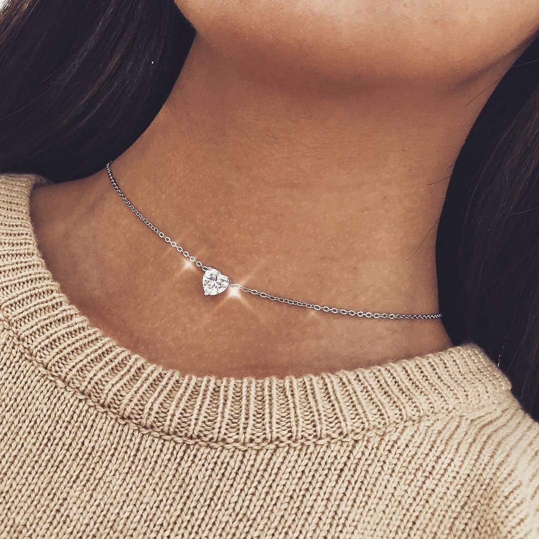 Women Simple Choker Heart Choker Pendant Necklace Trendy Necklace Bridal Necklace Jewelry for Women (GOLD)