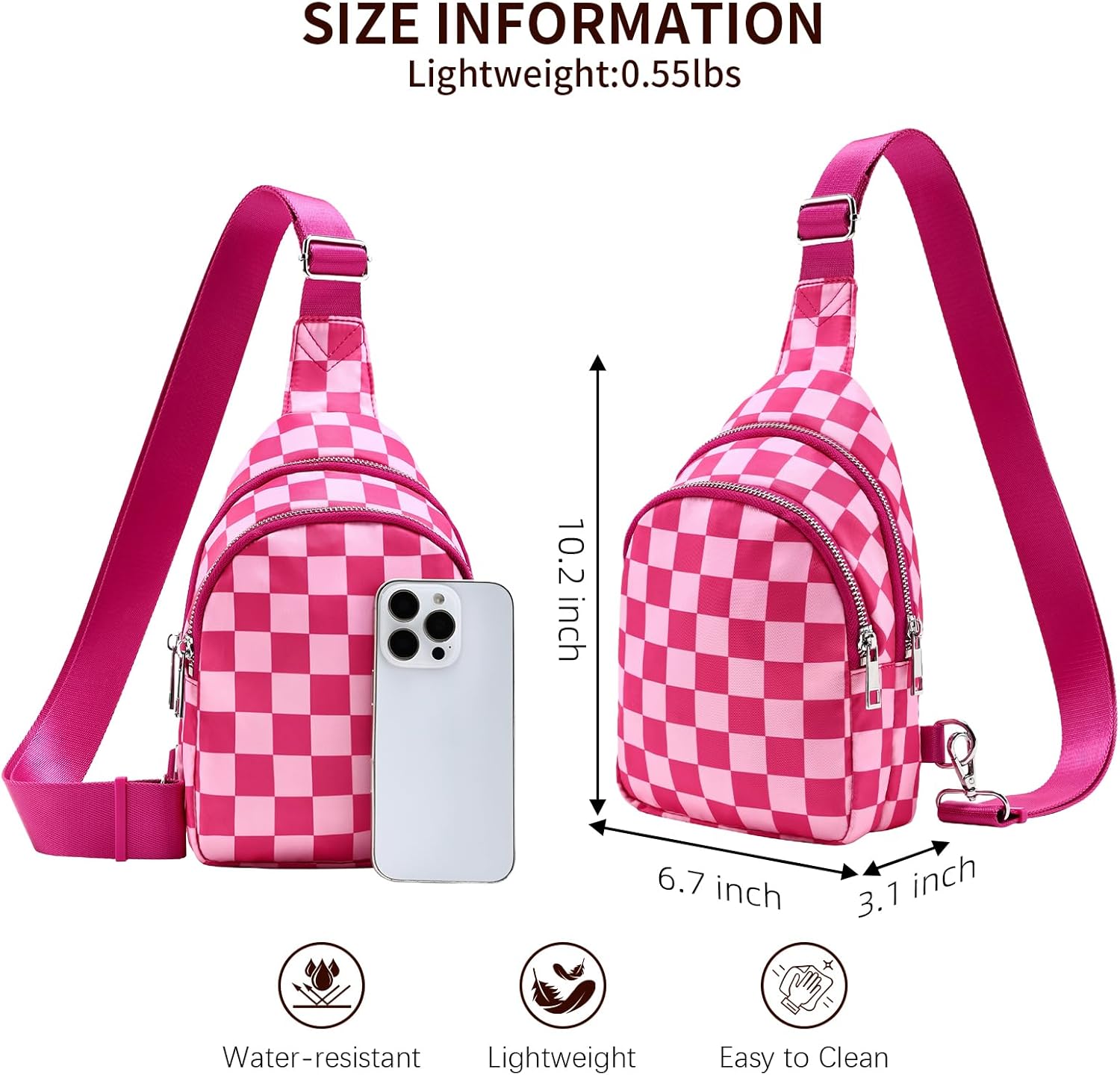 Small Checkered Sling Bag for Women, RFID Crossbody Bags Nylon Sling Backpack Purse for Travel (Rose Checkered) - Image 5