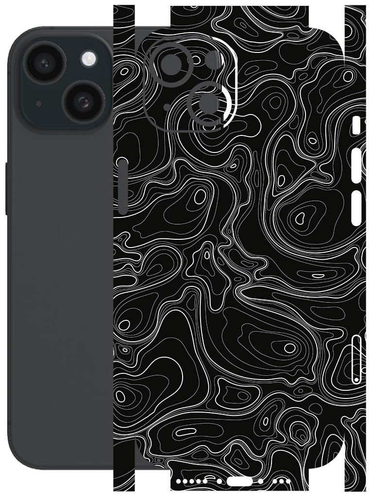 AtOdds Mobile Skin Sticker Wrap | Compatible for iPhone 15 | Scratchproof Matte Finish | Full Coverage for All Sides & Camera Protection (Black-Terrain)-image-22