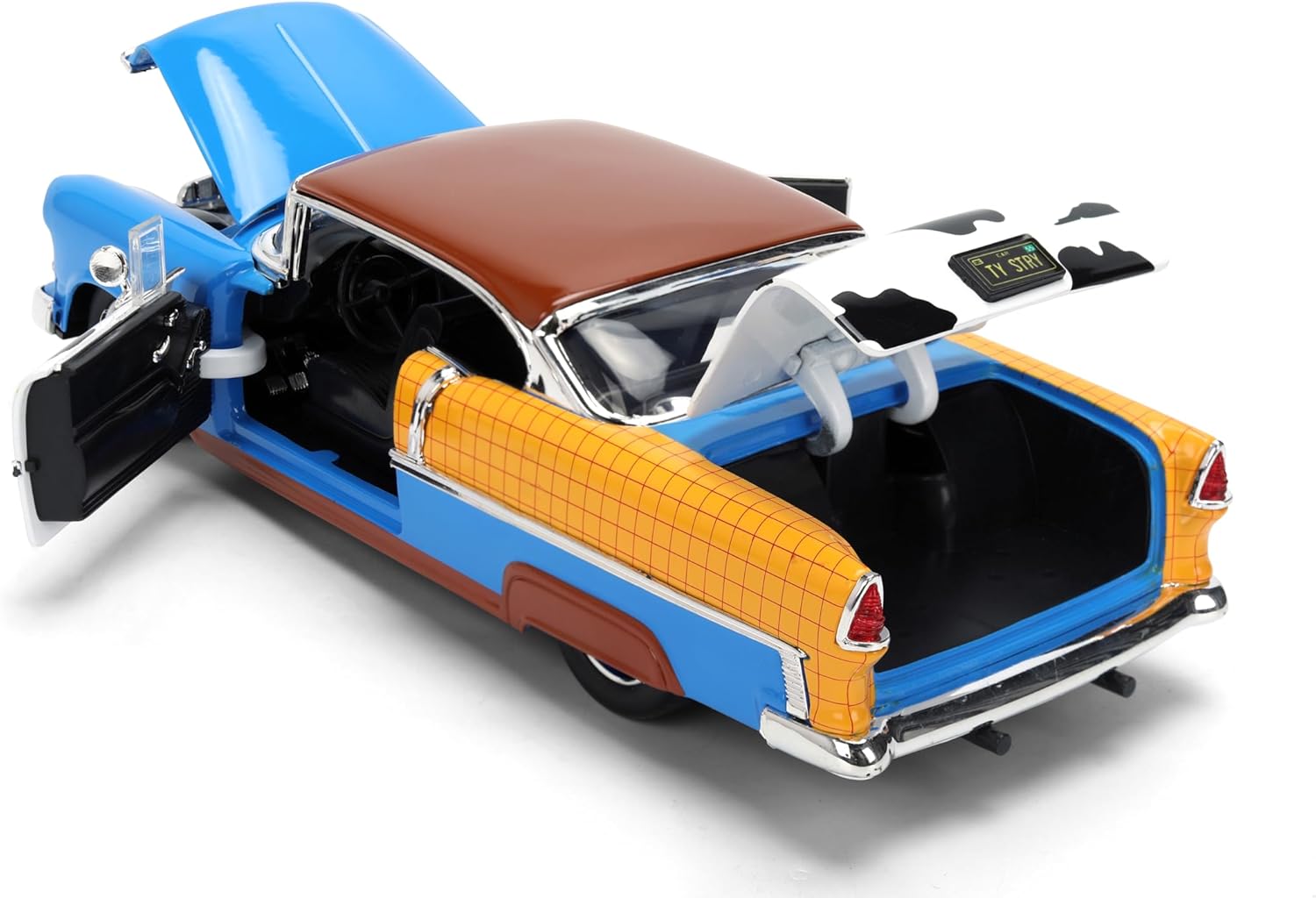 Jada Toy Story Woody 1955 Chevrolet Bel Air Die-Cast Car with Figure 1:24 Scale – Hollywood Rides Collectible Toys