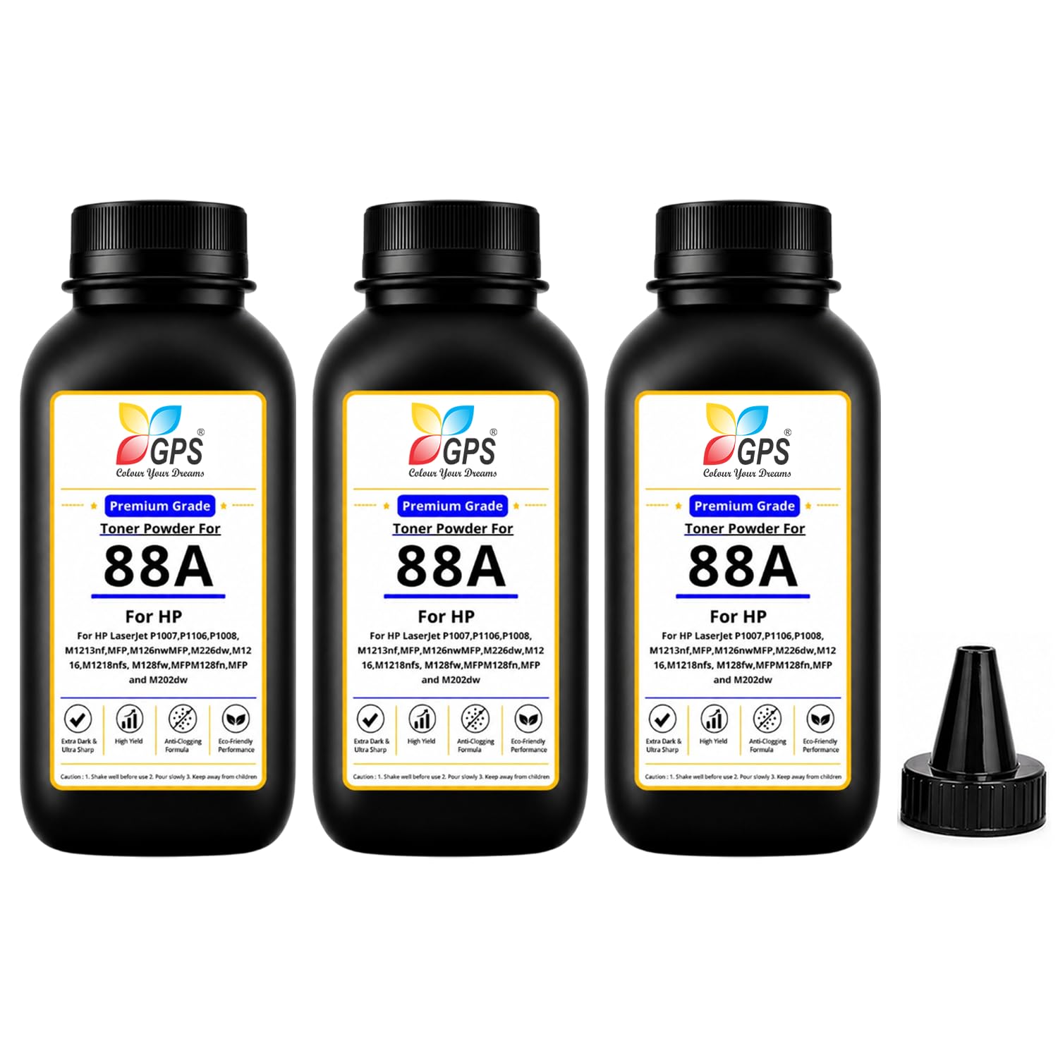 GPS Colour Your Dreams 88a Powder Refill for HP 88A Cartridge, Suitable for HP Laserjet Printer P1007, M1136 MFP and More, 80g Per Bottle (88A-Powder-3Pcs)-image-20