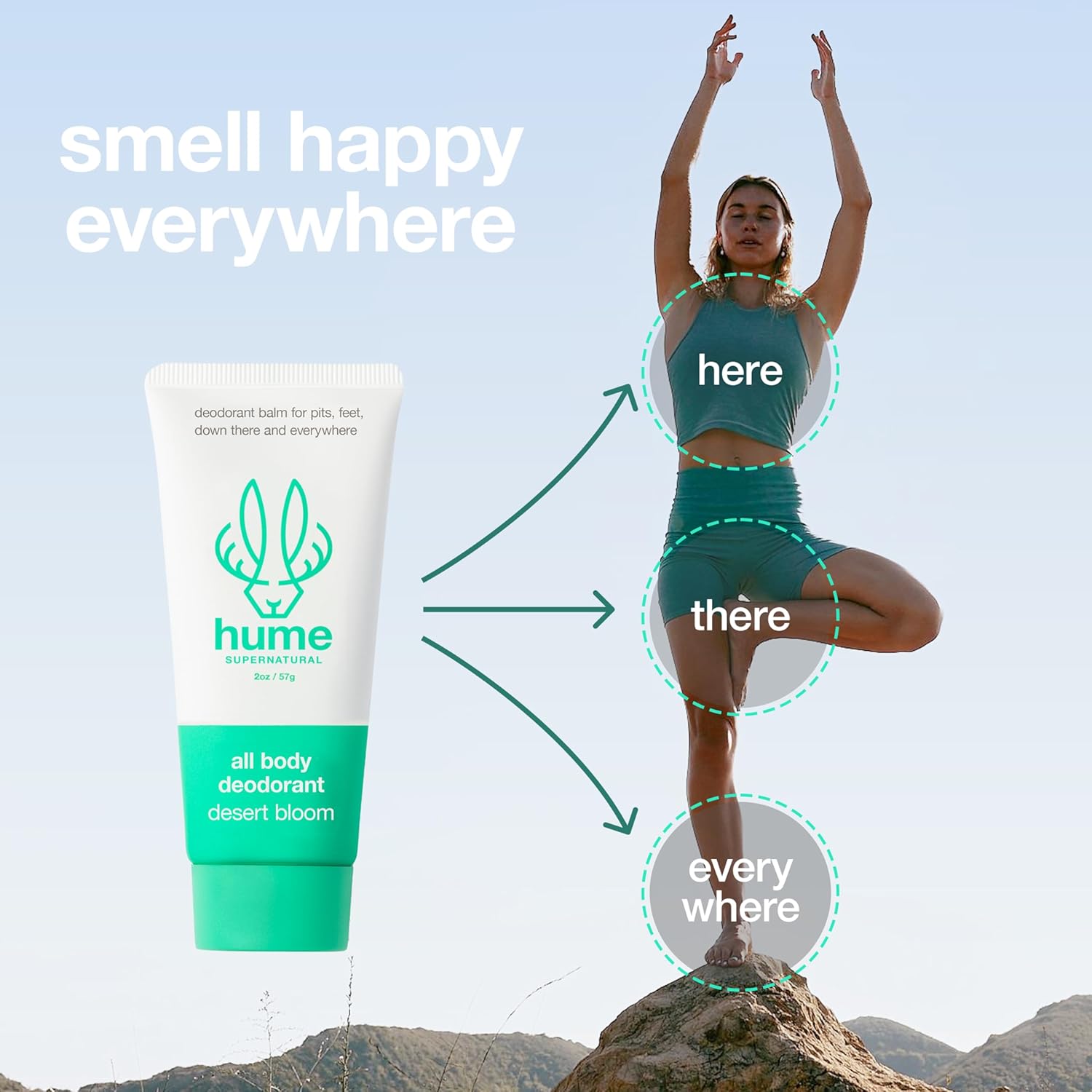 Hume Supernatural Invisible Whole Body Deodorant Balm - Full Body Protection - Aluminum Free, No Baking Soda - Anti-Chafing Odor Control - Clinically Tested on Sensitive Skin (Desert Bloom, 1-Pack) - Image 3