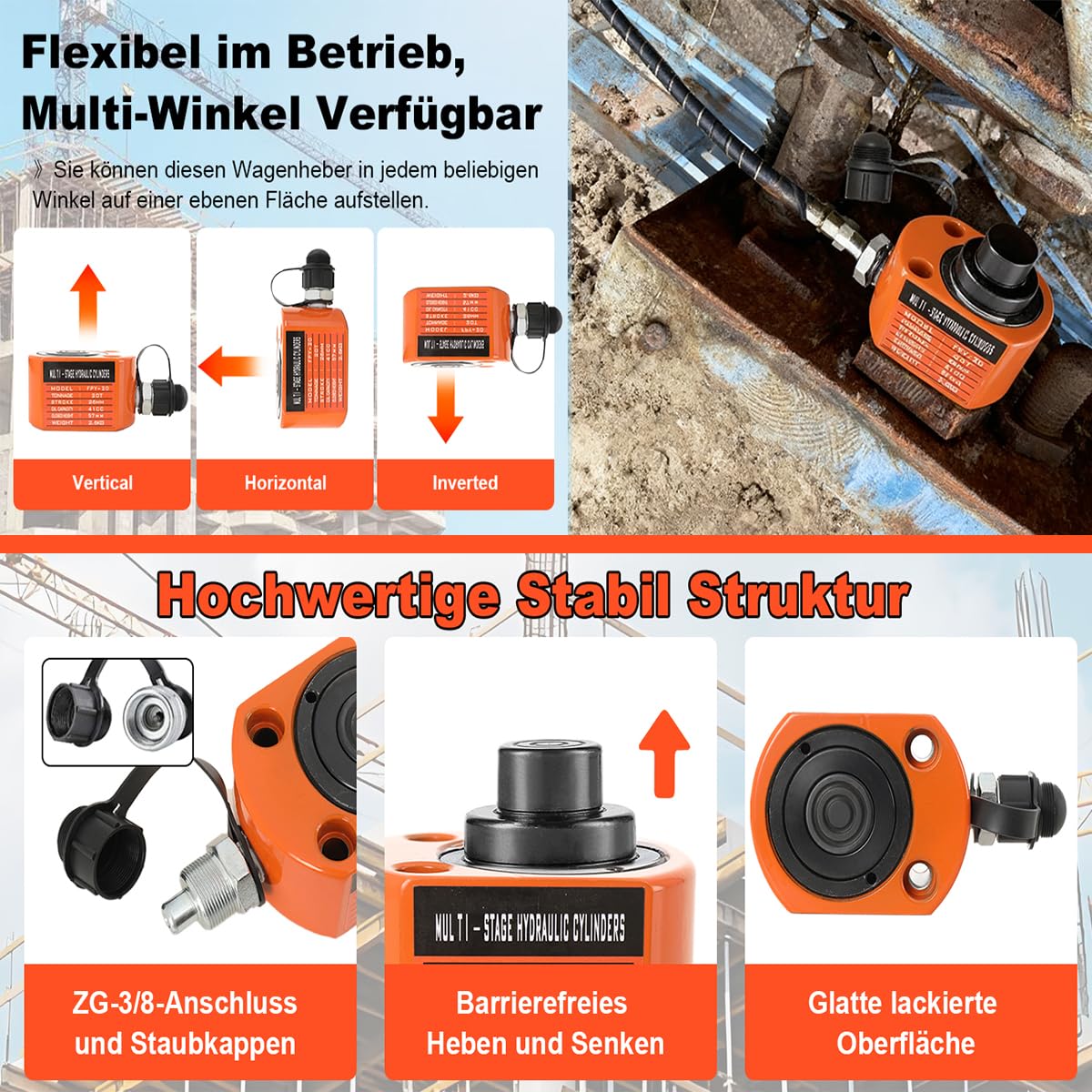 20T Zweiteiliger Hydraulikzylinder, 26mm Hub 57mm Eigenhöhe, 41cc Hydraulische Hubzylinder Industrieheber für den Maschinenbau