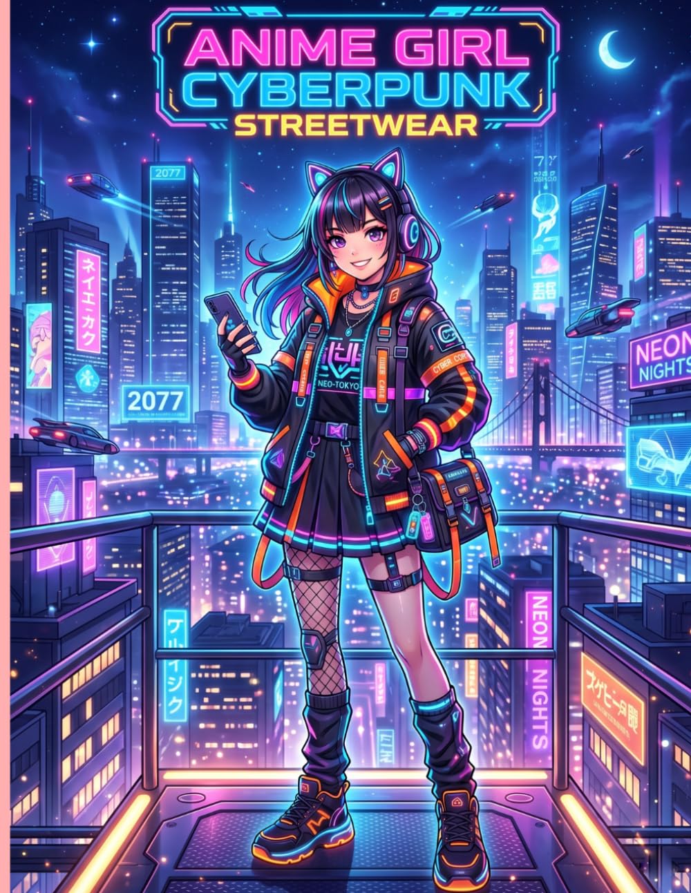 Cyberpunk Anime Girls Streetwear Coloring Book: 100 Bold Techwear Illustrations for Adults and Teens, Futuristic Japanese Urban Fashion Art, Aesthetic Manga Style with Dark Gritty Vibes