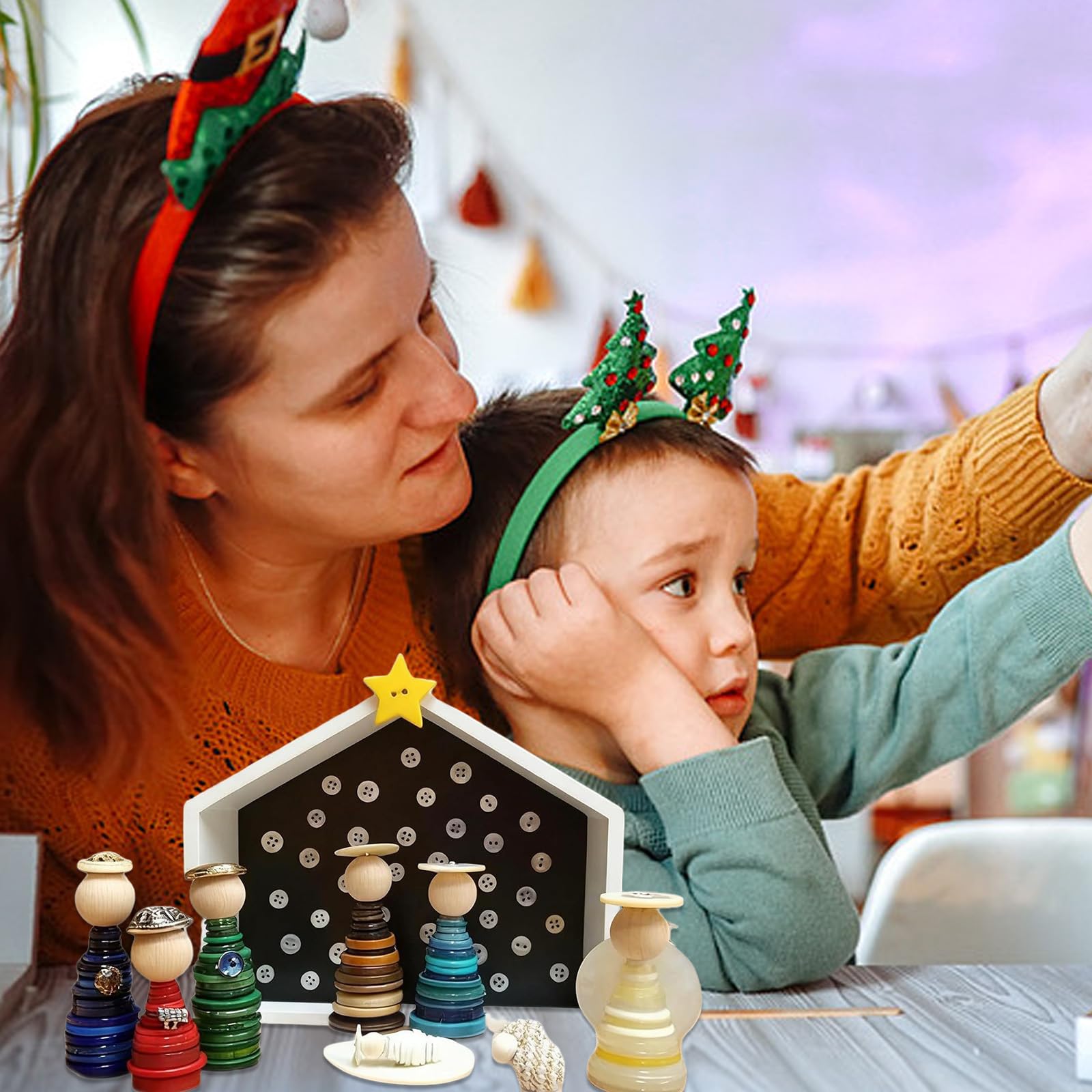 PANGBOER Kit fai da te per presepe con bottoni, set ornamenti natalizi