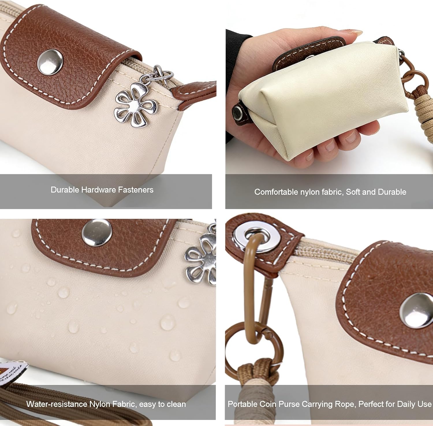 Fashion Mini Coin Purse for Women, Nylon Change Purse Zipper Wallet with Keychain for Cards, Cash, and Coins (Yellow) - Image 4