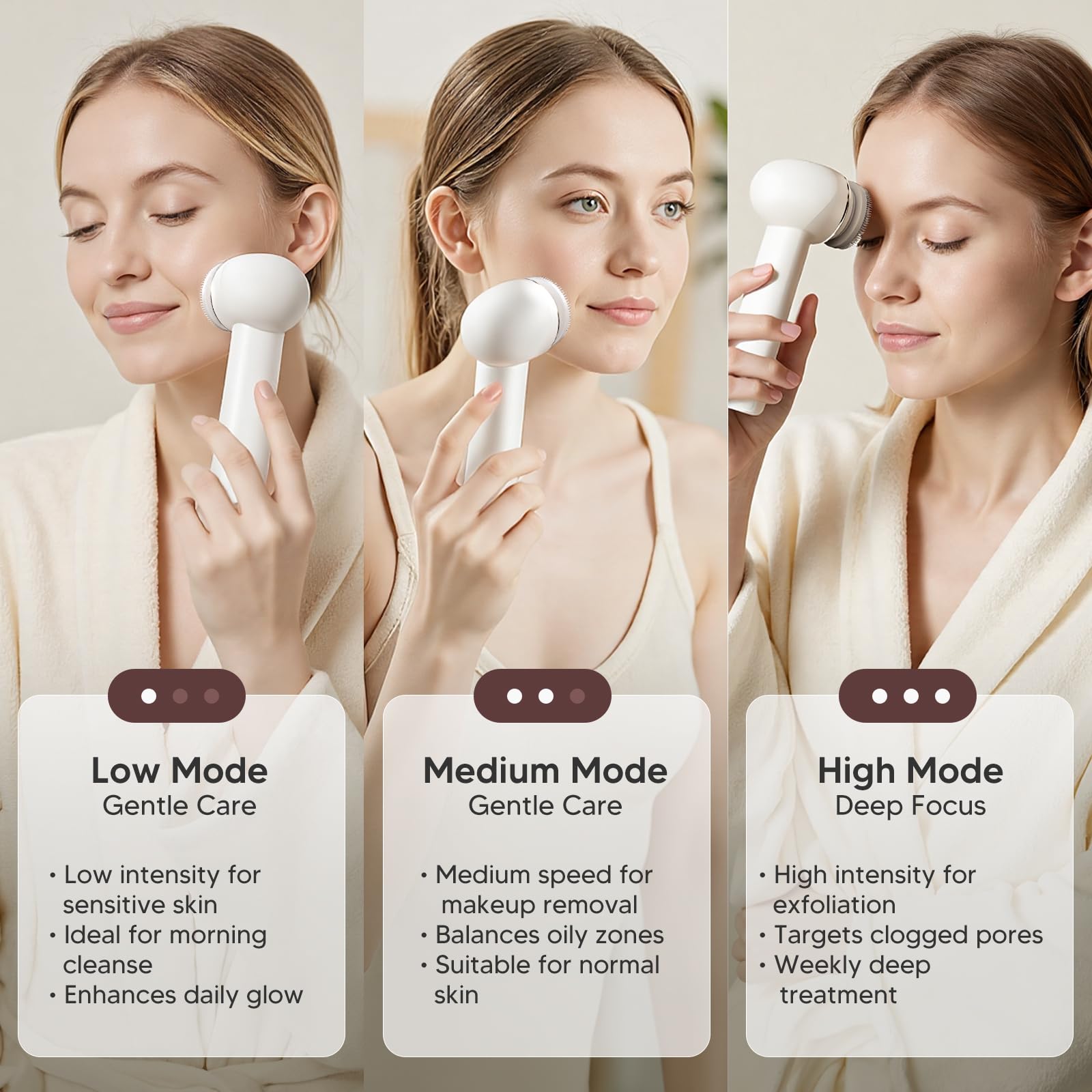 Brosse Visage Électrique à Rotation Bidirectionnelle IPX7 Imperméable Rechargeable Nettoyage en Profondeur