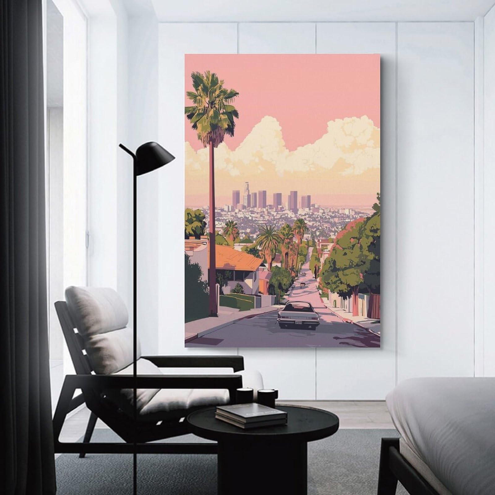 Junmoney Unframe-Style-24 Los Angeles Skyline View Wall Picture Print 24X36inch(60X90cm), For Lounge Decor, Offices Or Entryway Styling, Versatile Wall Decor For Many Rooms