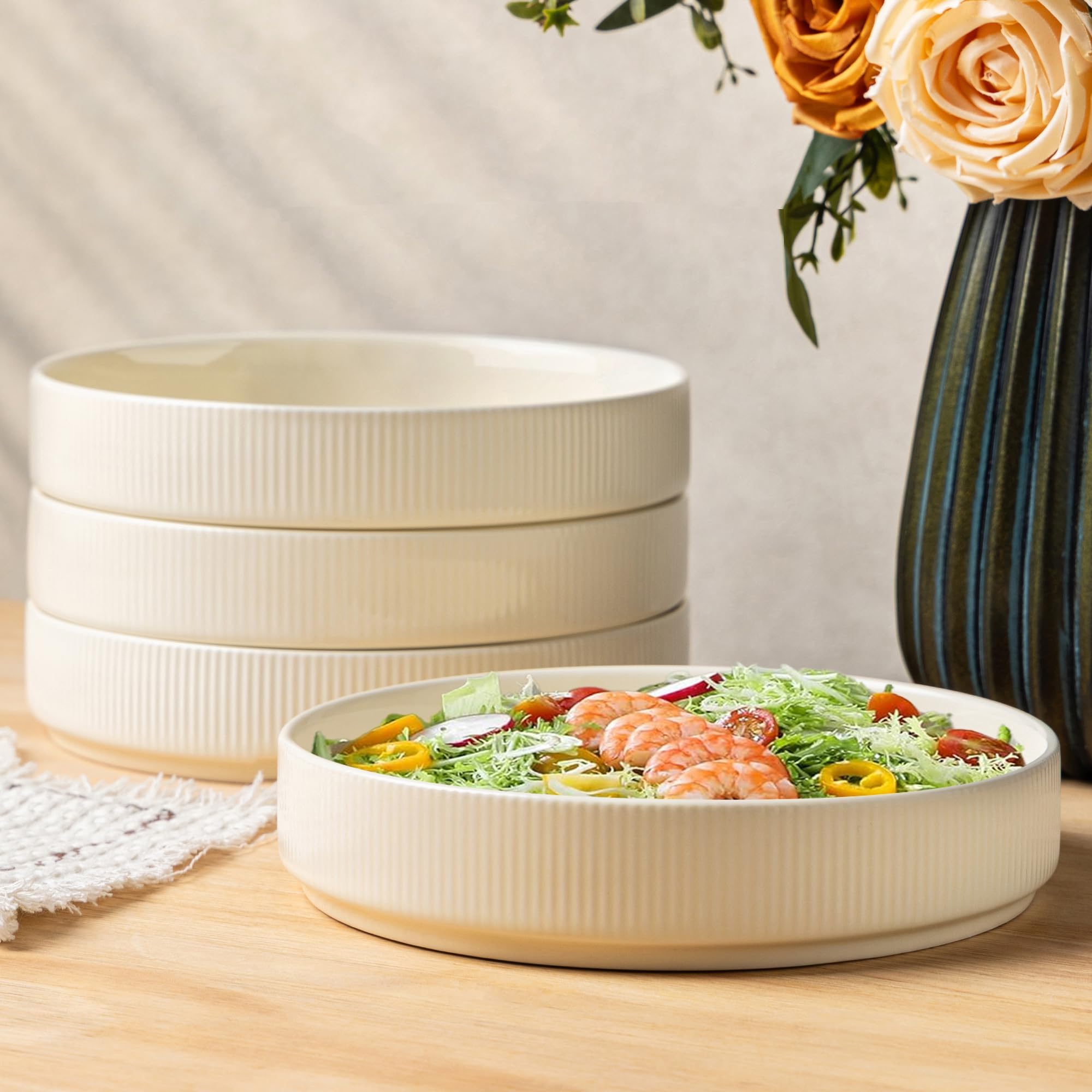 theterra Pasta Bowls Set of 4, 19cm Stoneware Salad Bowls