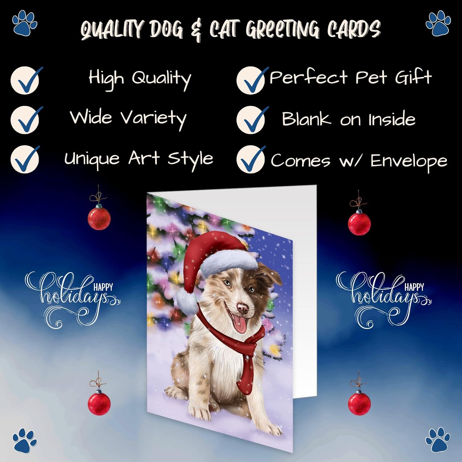 Winterland Wonderland Border Collie Dog Greeting Cards - Adorable Pets Invitation Cards with Envelopes - Pet Artwork Christmas Greeting Cards GCD64124 (10 Greeting Cards)