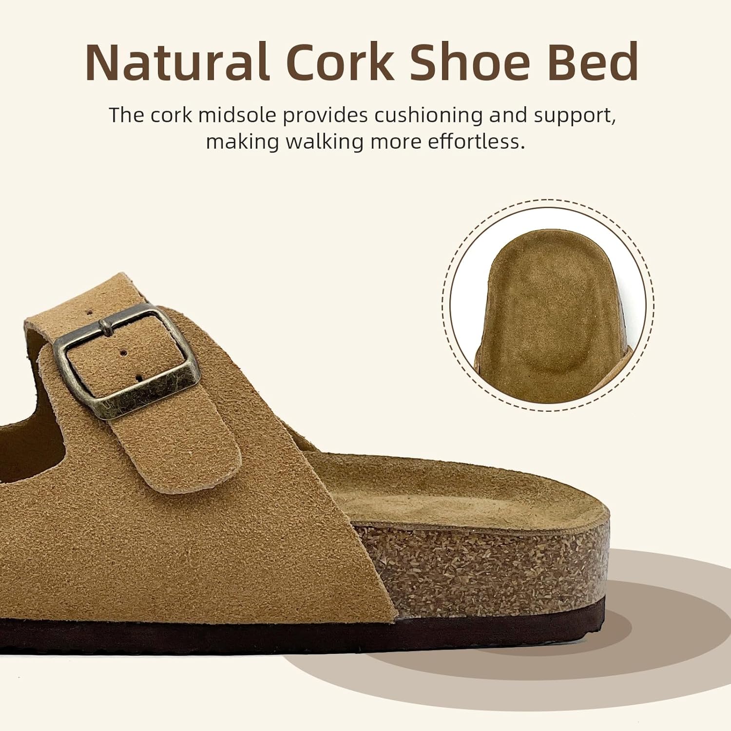 Unisex Two-Buckle Cork Footbed Slide Sandals - Orthotic Arch Support, Non-Slip Sole, All-Day Comfort for Daily Wear, Running Errands, Beach, Pool & Office Casual