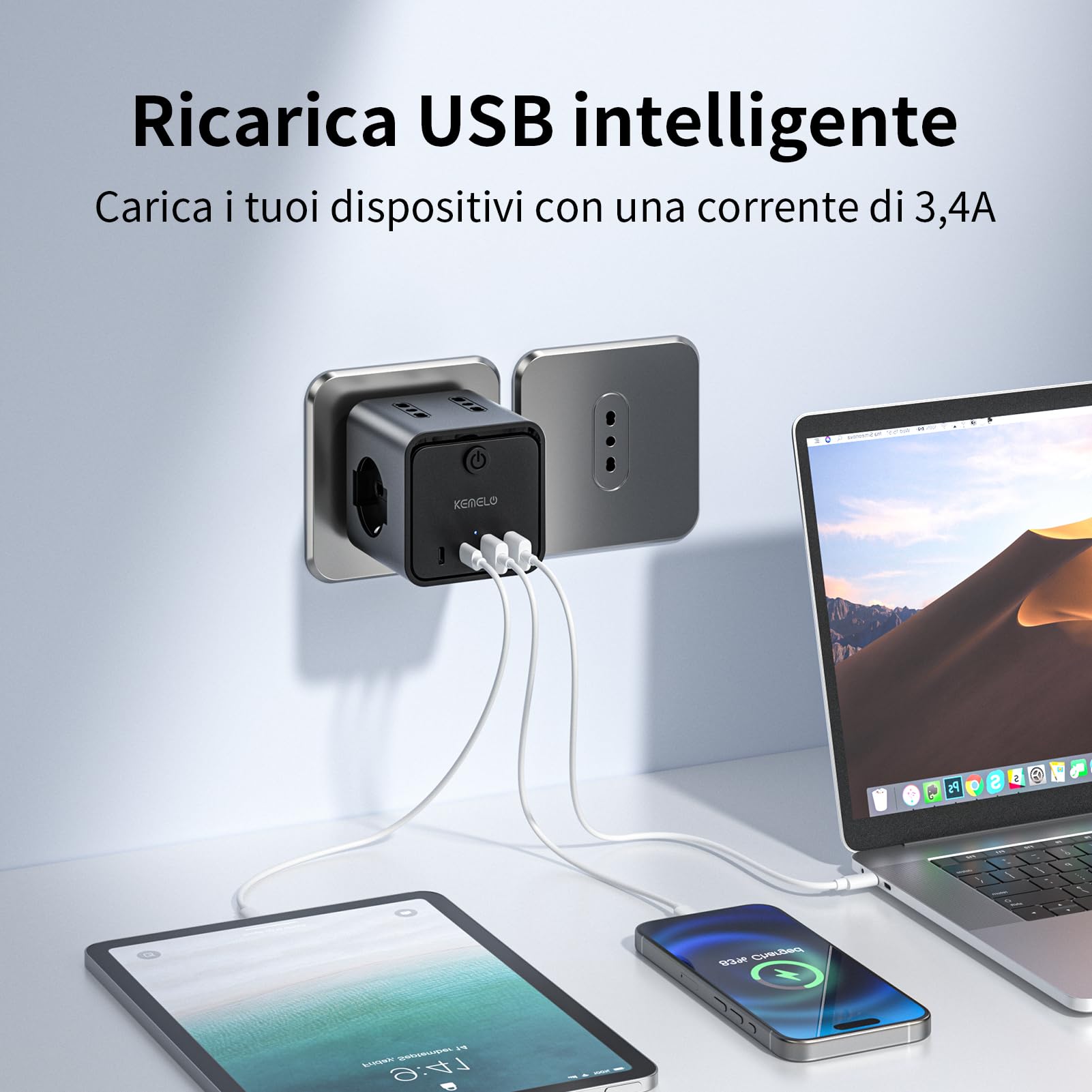 Ciabatta Elettrica Multipresa con 4 Prese Universali 10/16A ITA e Schuko, Ciabatta Multipresa con 2 USB A+2 USB C,Presa Multipla Spina Piatta Salvaspazio con Interruttori per Casa, Ufficio Nero