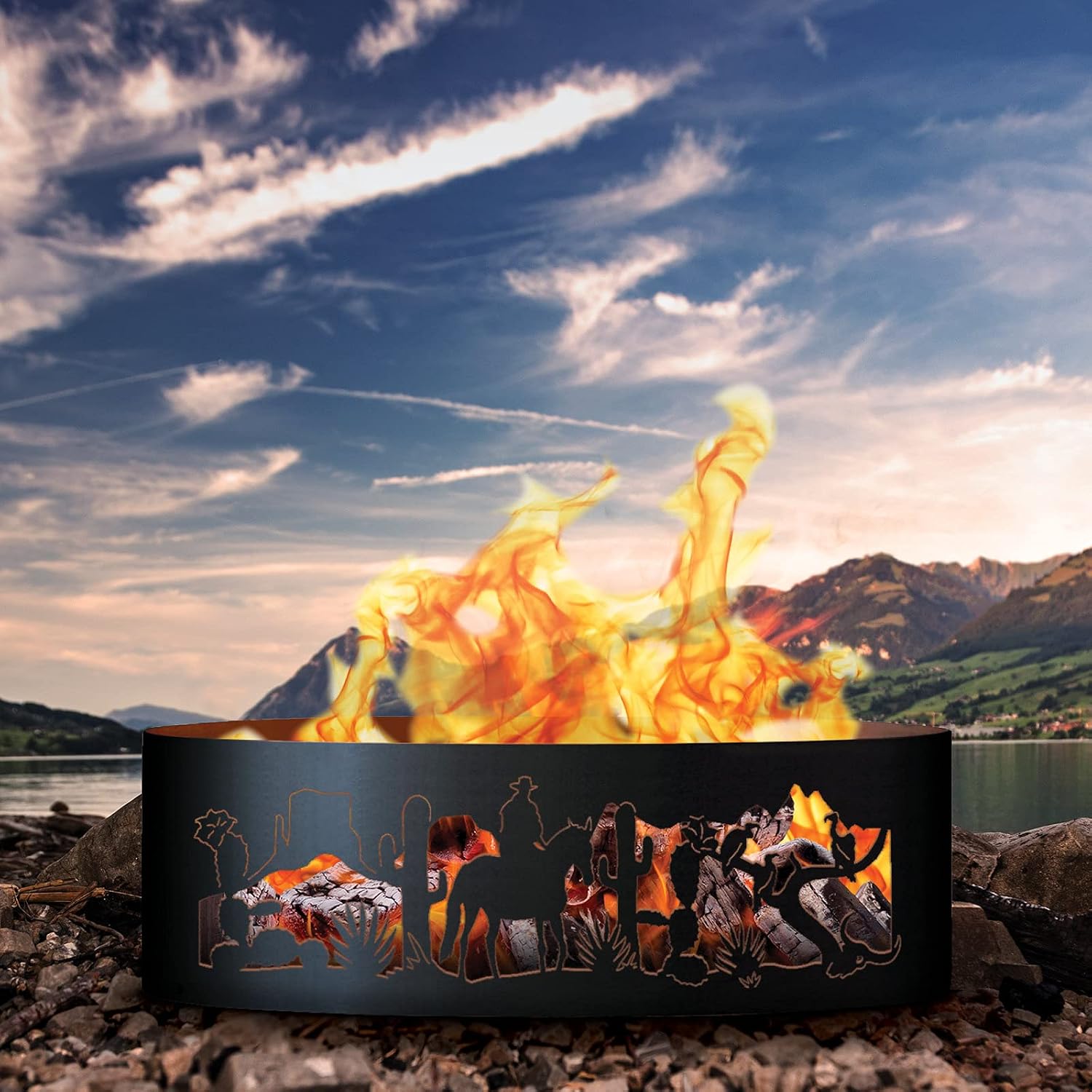PD Metals SW001648 Southwest Unpainted 12 in. Tall 48 in. Diameter Outdoor Fire Ring - 48 x 48 x 12 in. - Rustic Black Color