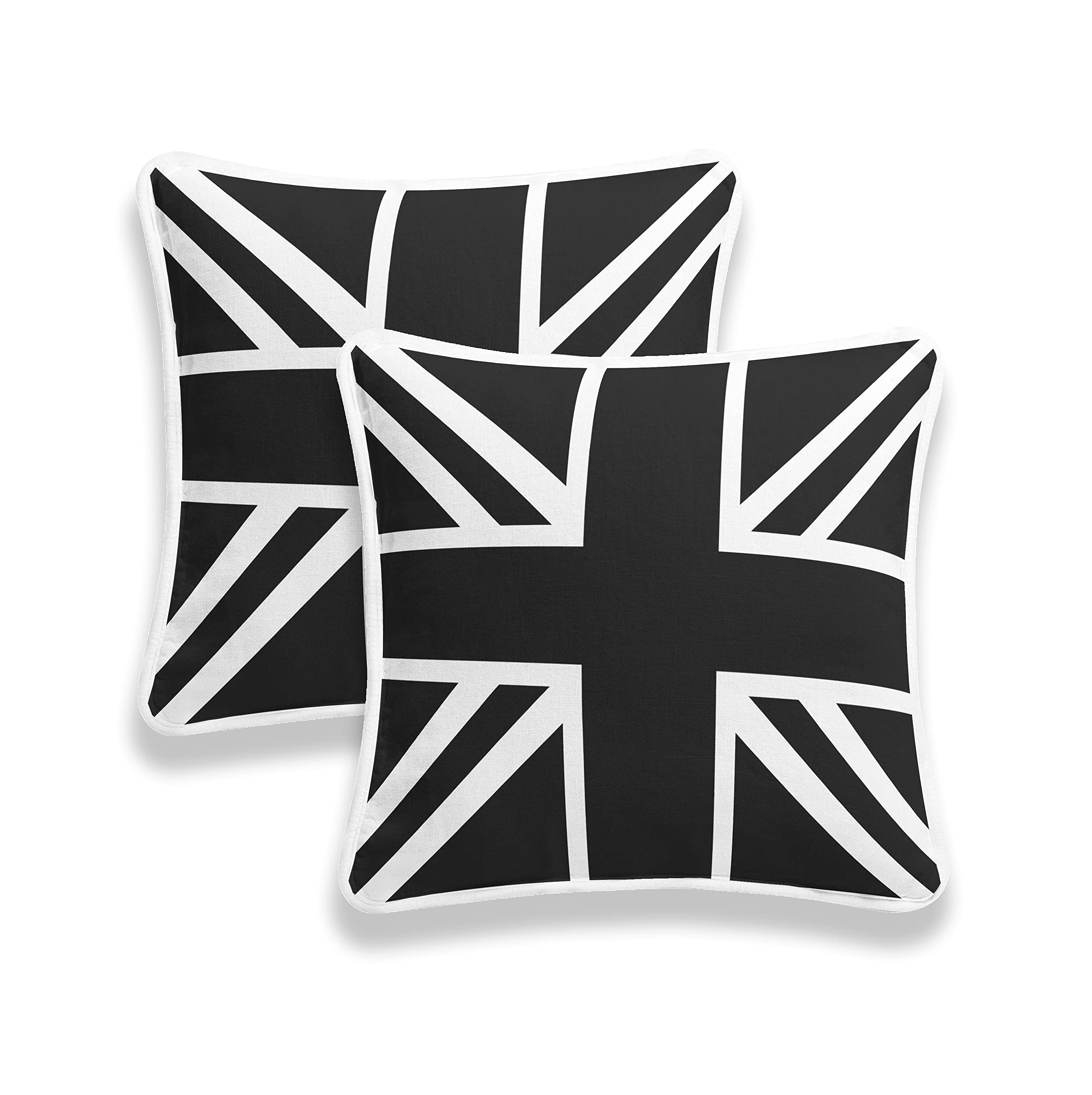 ARLINENS Union Jack/British Flag Vintage Style, Home Decorative Cushion Cover 100% Cotton Size 18x18 (45x45 cm) (Union Jack Black White, Pack of 2)