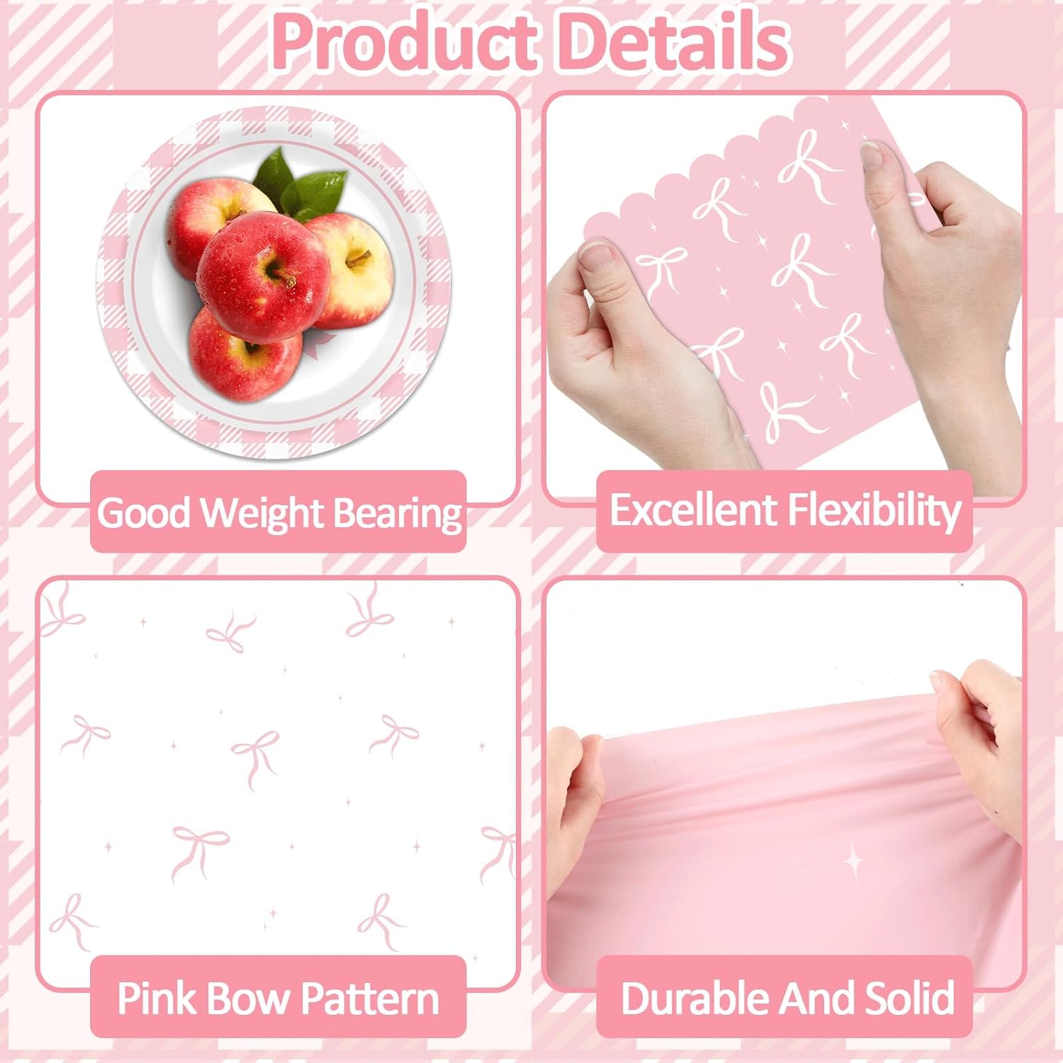 98pcs Pink Bow Party Supplies Bow Birthday Party Plates and Napkin Tablecloth Pink Bows Decoration for Girl Bachelorette Bridal Engagement Baby Shower Coquette Cute Tableware Table Cover Serve 24 - Image 3