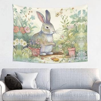 CSGJMYGS Garden Bunny Tapestry for Bedroom Wall Hanging Decor Aesthetic Tapestries 29'' x 37'' Wall Decoration Posters Boho Tapestry for Living Room Dorm Home Decor