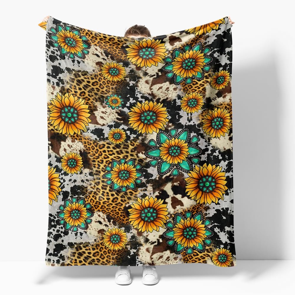 Reateforin Sunflower Blankets Gifts for Women,Double-Sided Throw Blanket,Leopard Blankets Birthday Gifts for Girls,Lightweight Flannel Cozy Plush for Adult Kids,Sunflowers Girly Bedroom Decor 70"x80" — image 1
