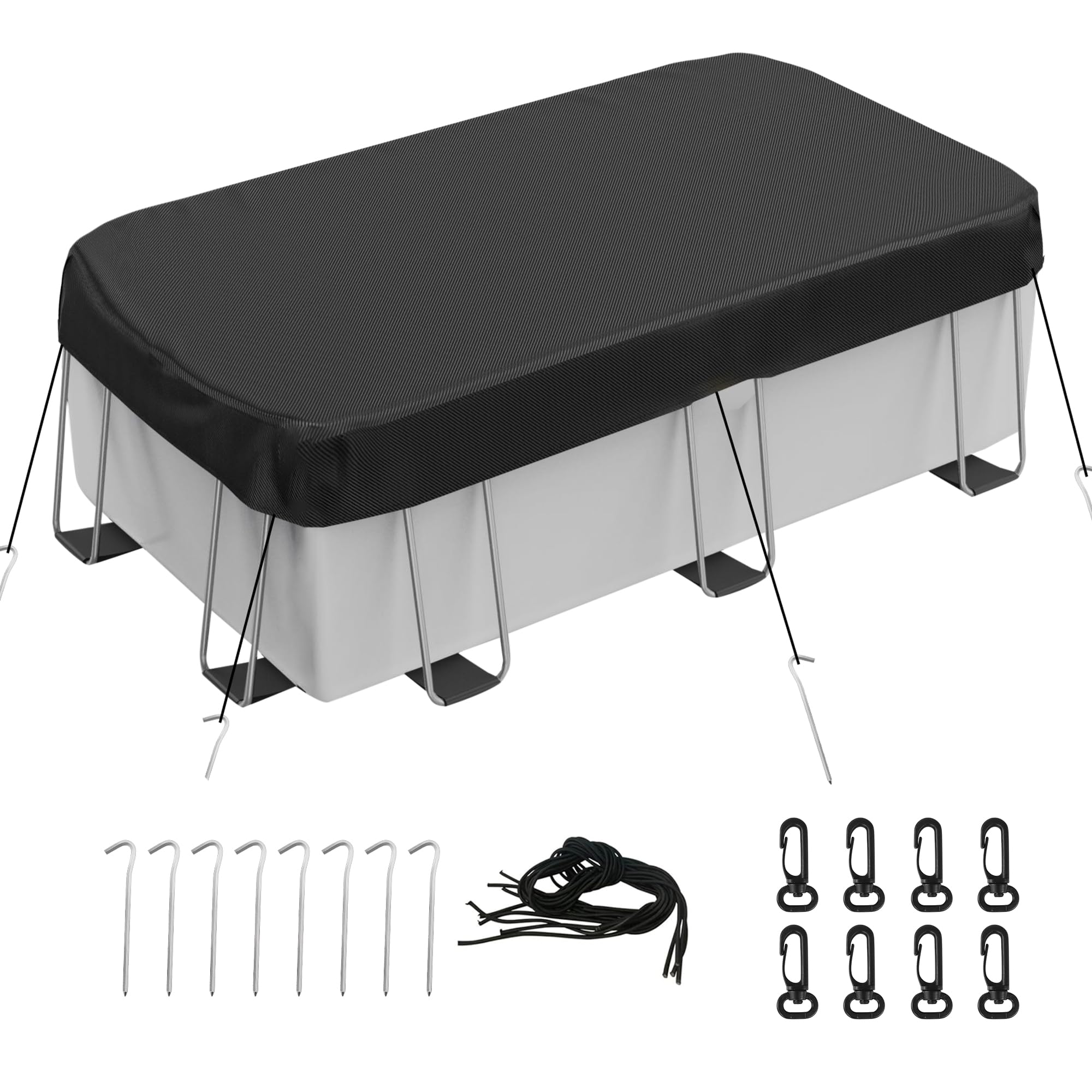 Neuradical Rectangular Pool Cover for above ground Swimming pools, Durable Heavy Duty Oxford Fabric, Tear Resistant, Ideal for Oval & Rectangle-shaped Pool, Waterproof and Dustproof (9X18FT, Black)