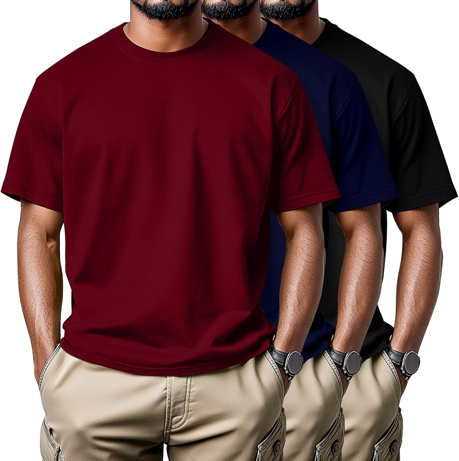 Neer 3 Pack Men's Big and Tall Shirts Summer Short Sleeve T-Shirts Basics Plus Size Crewneck Tee L-5XL