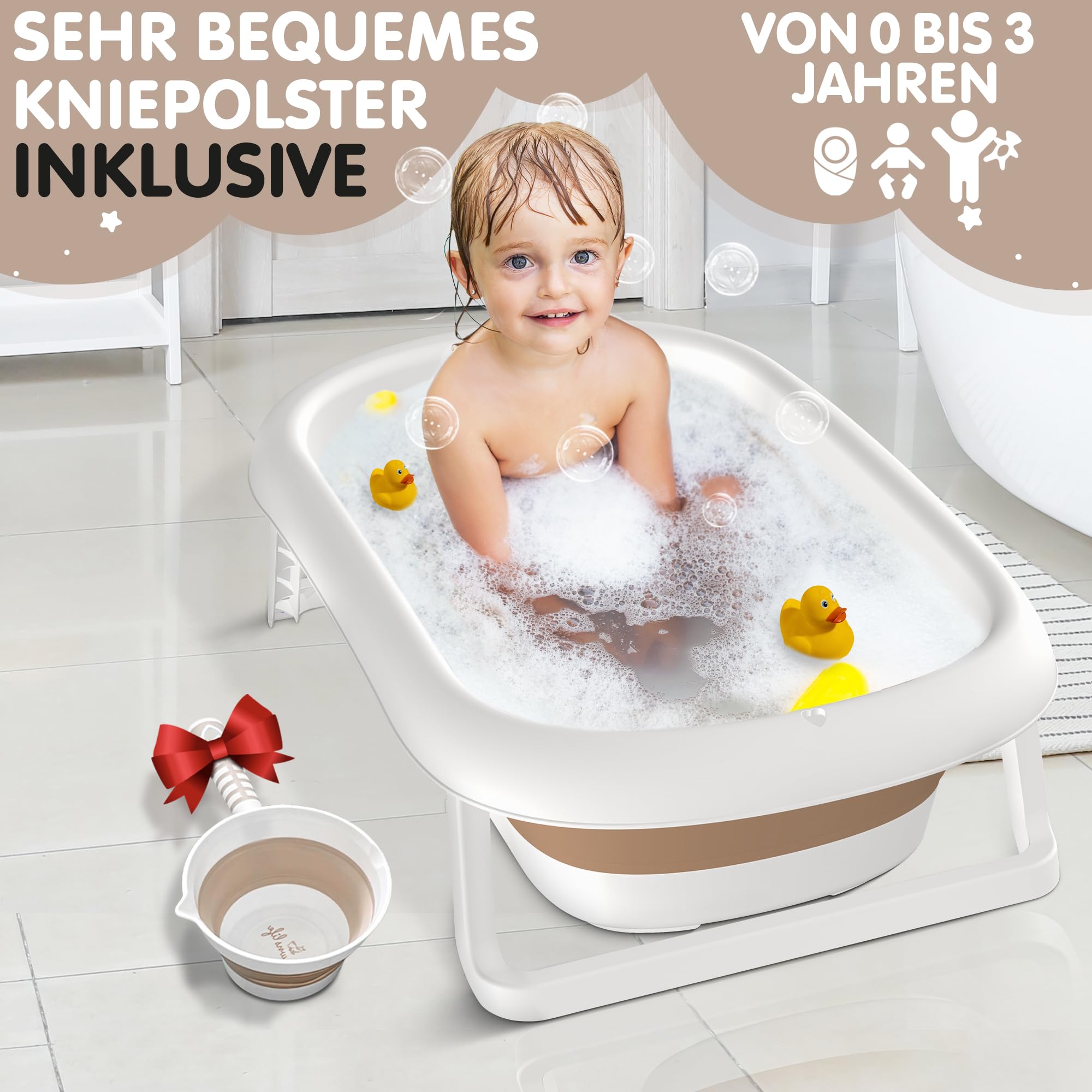 XXL Babywanne faltbar FawnsLife - faltbare badewanne baby mit bequemen Sitz und faltbarer Wassereimer- baby badewanne faltbar in Premium Qualität, praktisch für kleine Räume und Reisen.