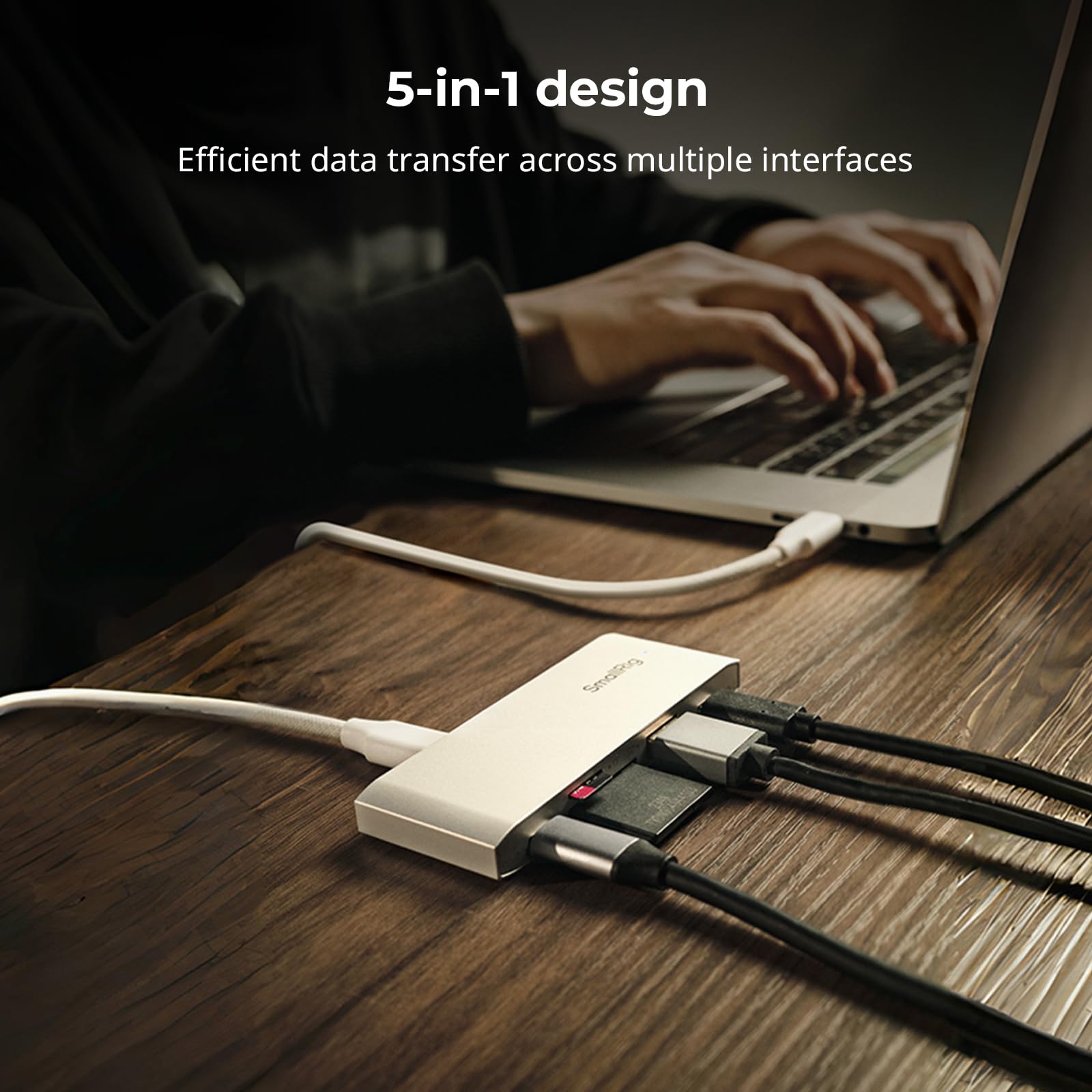 SMALLRIG Czytnik kart SD, czytnik kart pamięci 5 w 1 z dwoma gniazdami USB-C i SD/TF, ładowanie 65 W PD, do kart SD, SDHC, SDXC, Micro SD, Micro SDXC i Micro SDHC, do fotografii podróżniczej - 4746