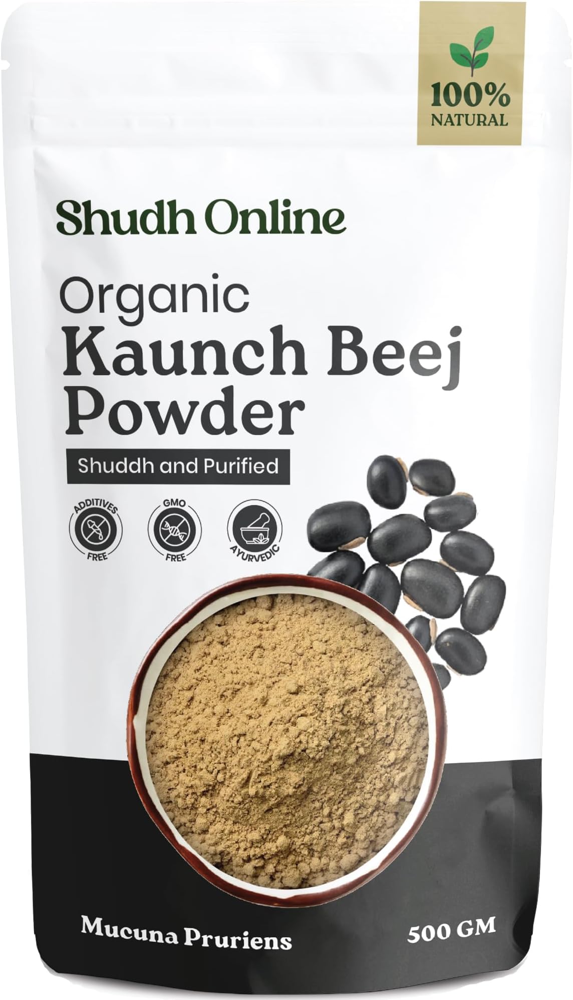 Shudh Online Black Kaunch Beej Powder, Konch Seed, Alkushi (500 Grams), Kala Koch ke Beej, Kauch, Mucuna Pruriens, Velvet Beans, Kapikachhu, Cowitch, Cowhage