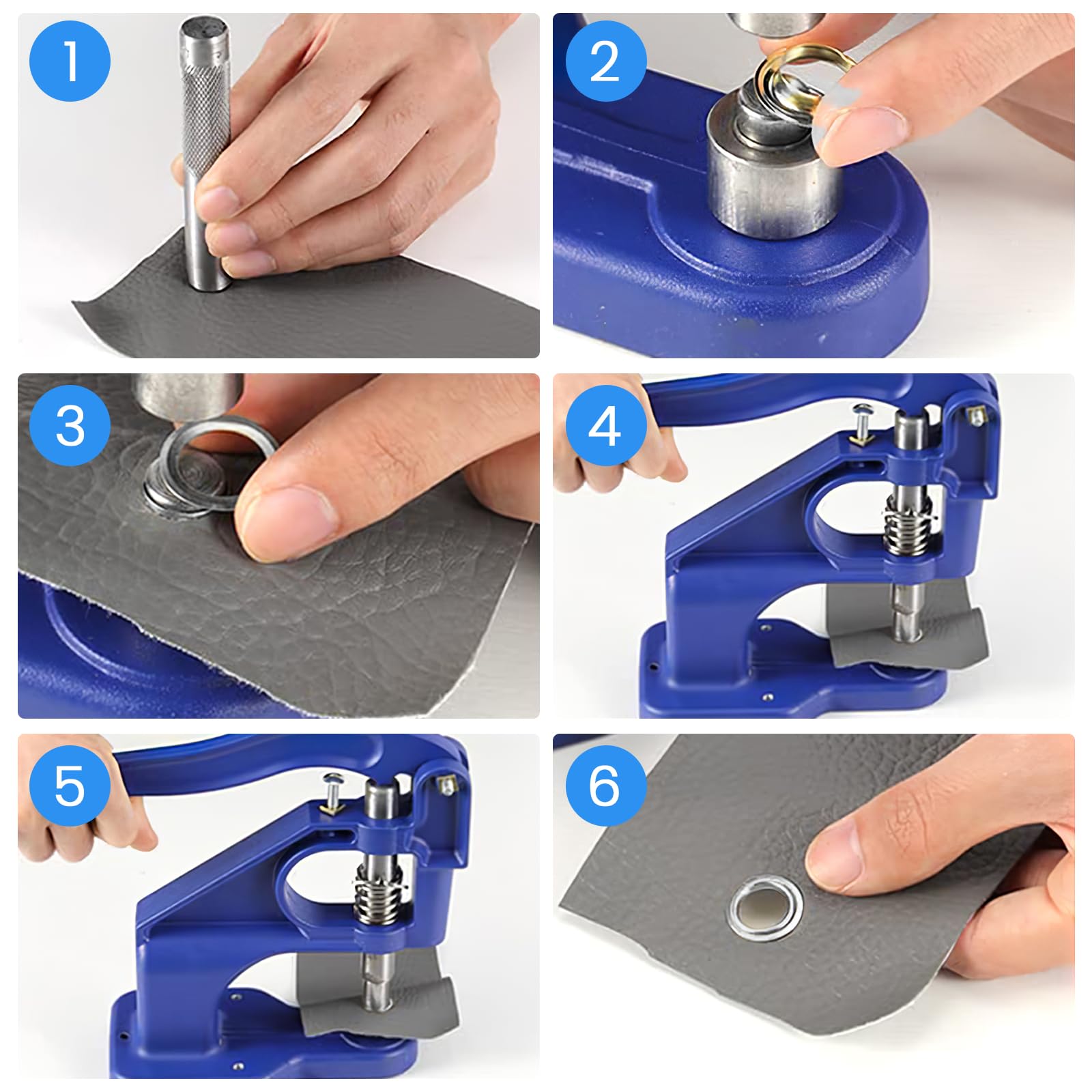 Profi Ösenpresse Set mit 1500 Ösen (6/10/12mm) + Hammer | Magnetische Ösenzange für Stoff, Leder, Planen, Banner | Handwerkzeug mit 3 Matrizen | Rostfreie Edelstahl-Ösen | AstraLoom (Blau)