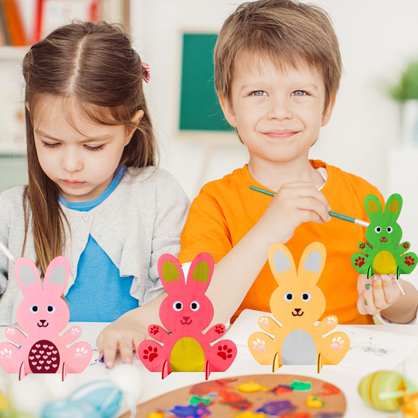 Lapins en bois pour peinture, travaux manuels de Pâques pour enfants, lot de 10 décorations de lapin de Pâques DIY avec mini pompons colorés, yeux Lapins en bois pour peinture, travaux manuels de Pâques pour enfants, lot de 10 décorations de lapin de Pâques DIY avec mini pompons colorés, yeux