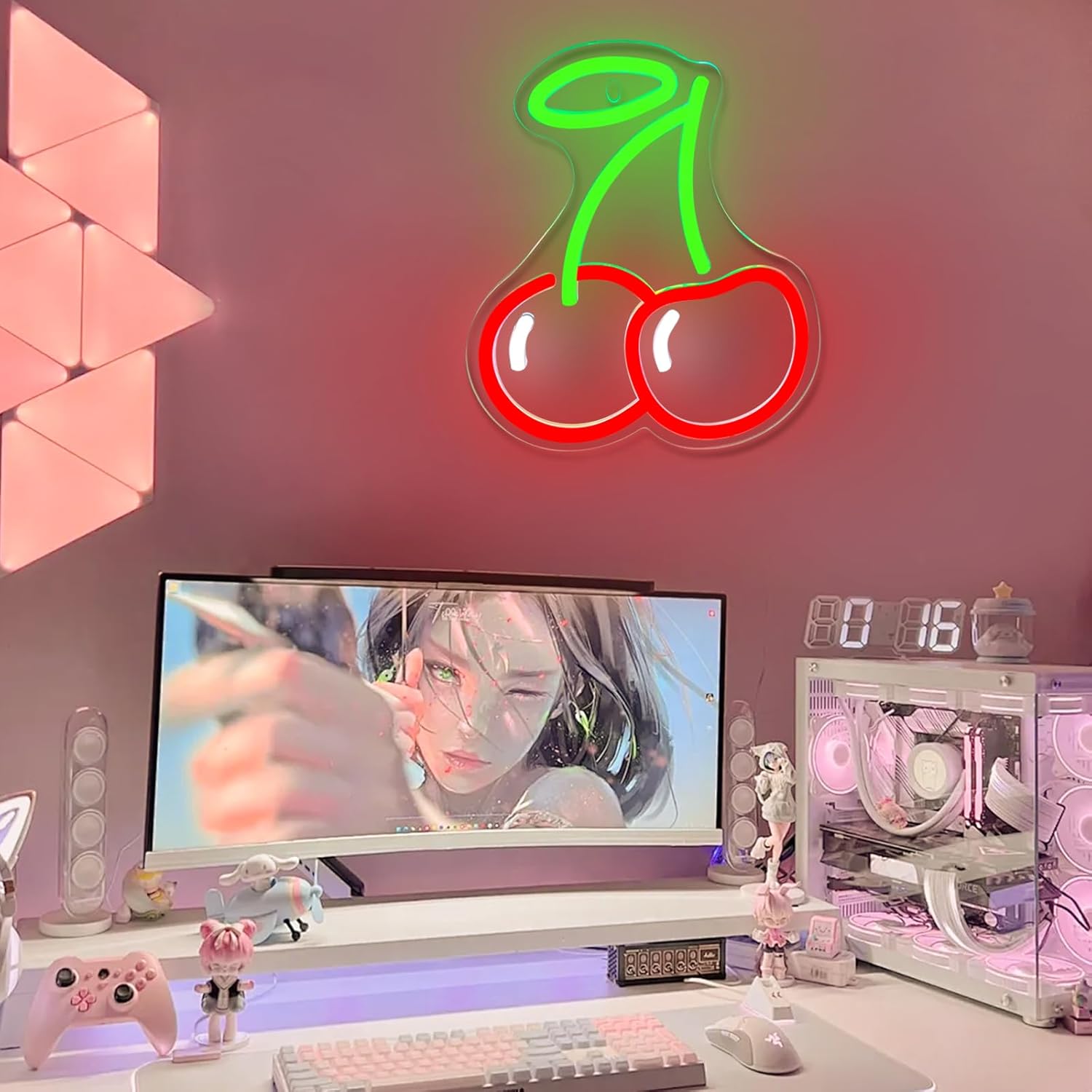Cherry Neon Sign for Wall Decor, Neon Light for Bedroom Room Decor, LED Light Up Business Sign Fruit Dimmable Hanging Aesthetic Light as Gift for Boys Girls Birthday Party 9" × 7.8"