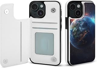 Wallet Case for iPhone 15, Space Planet Earth Prints Flip PU Leather Magnetic Shockproof Phone Case Cover with Card Holder