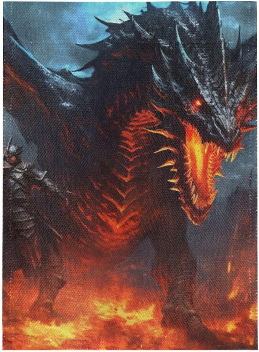 Burlap Garden Flag Dragon Fire Black, Double Sided Garden Flag Banner, House Yard Flags, Holiday Seasonal Outdoor Decorative Flag 28x40