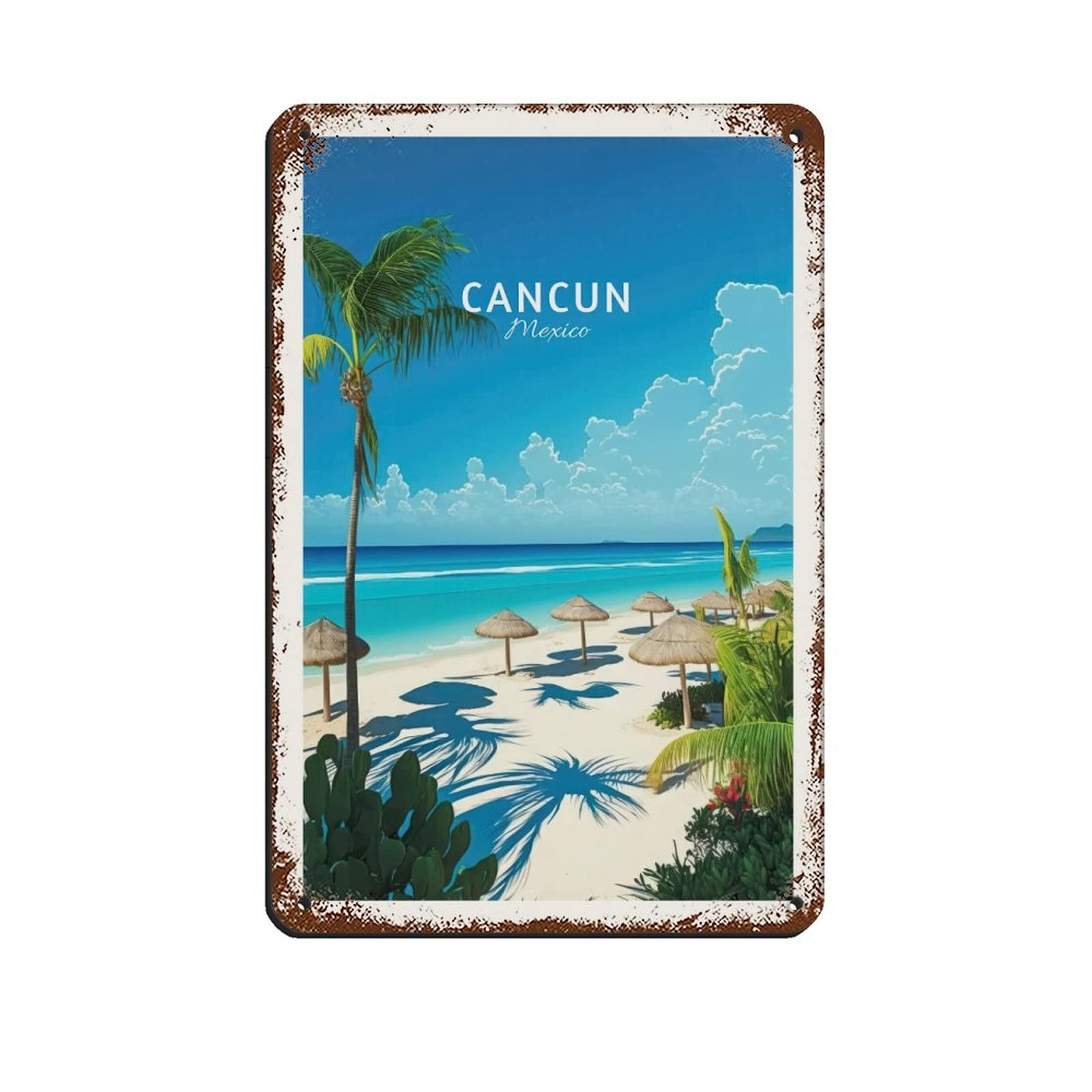 KZIWQ Cancun Mexico Travel Poster, Tin Sign, Vintage, Metal, Pub, Club, Cafe, Bar, Home Wall Art Decor, Poster, Retro 30x30cm